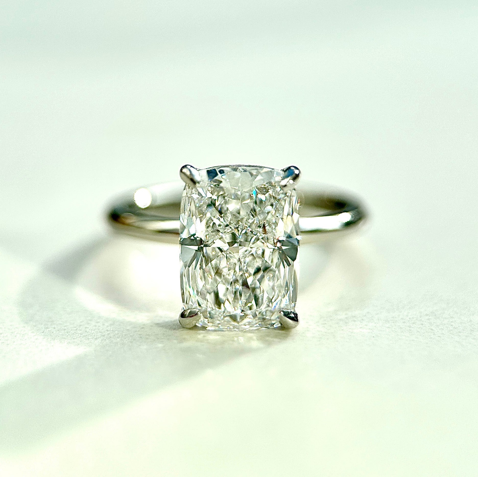 Classic Elongated Cushion Cut Solitaire - 3ct+ (10mm+, D/E & VVS)