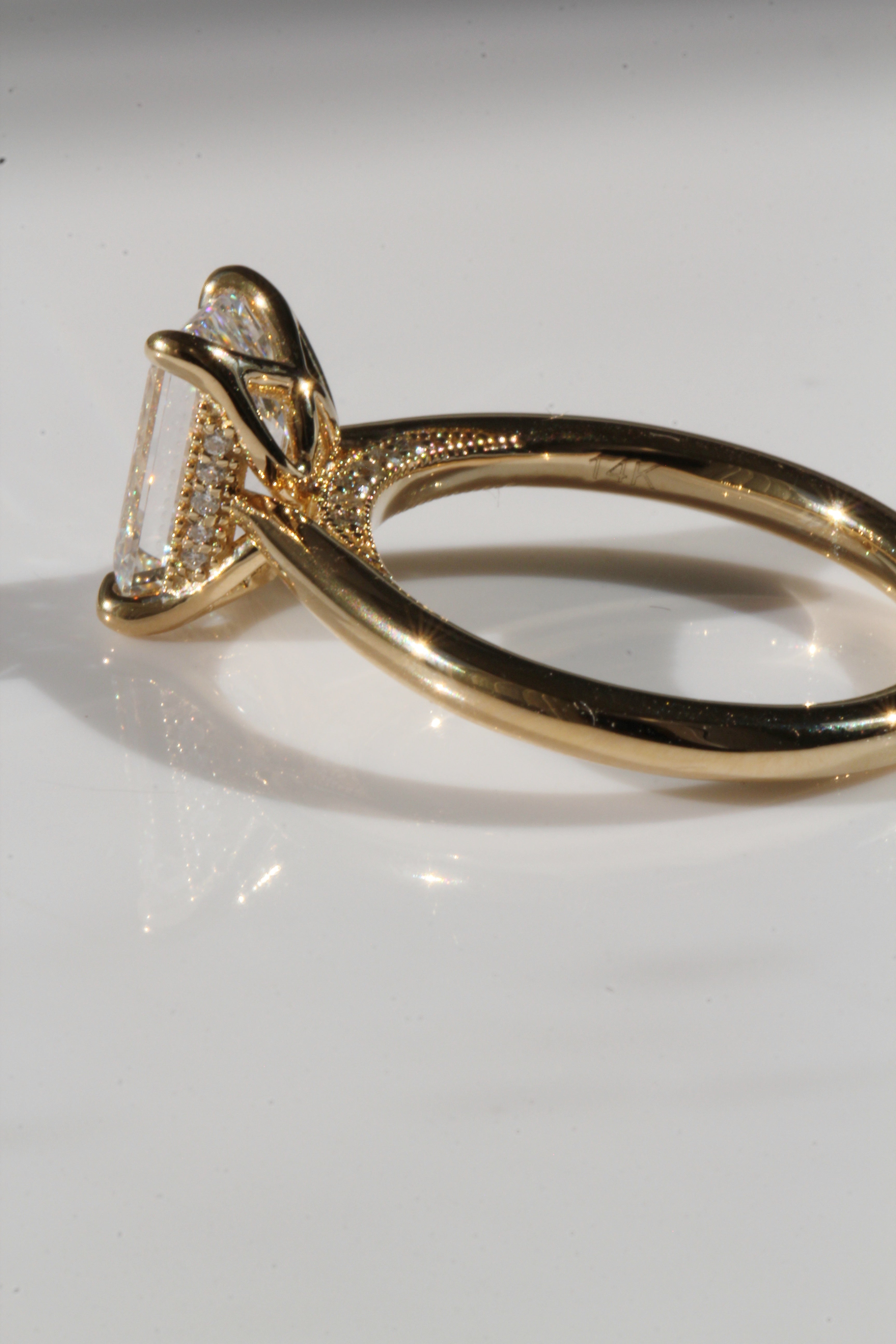 2.06ct Emerald Cut Lab Diamond Custom 4 Tulip Prong