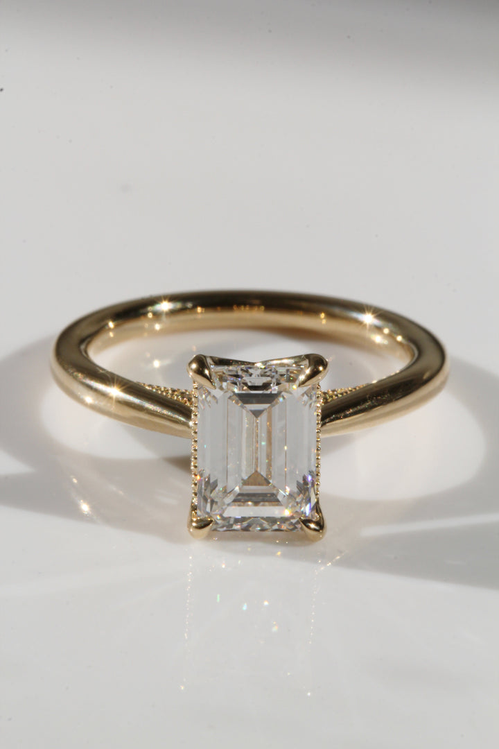 2.06ct Emerald Cut Lab Diamond Custom 4 Tulip Prong