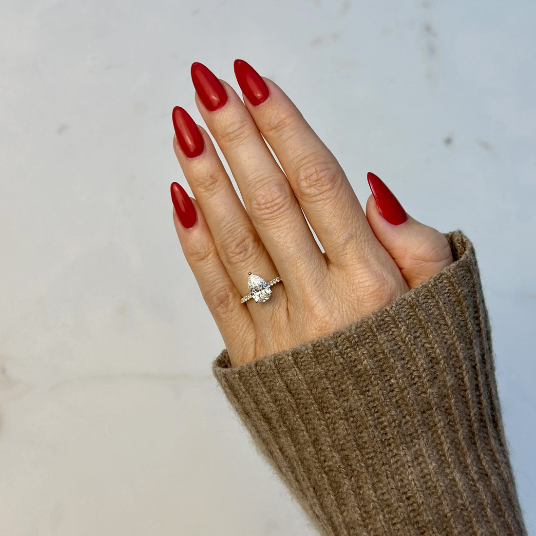 Classic Pear Cut Solitaire with Diamond Band - 2ct+ (D/E & VVS)