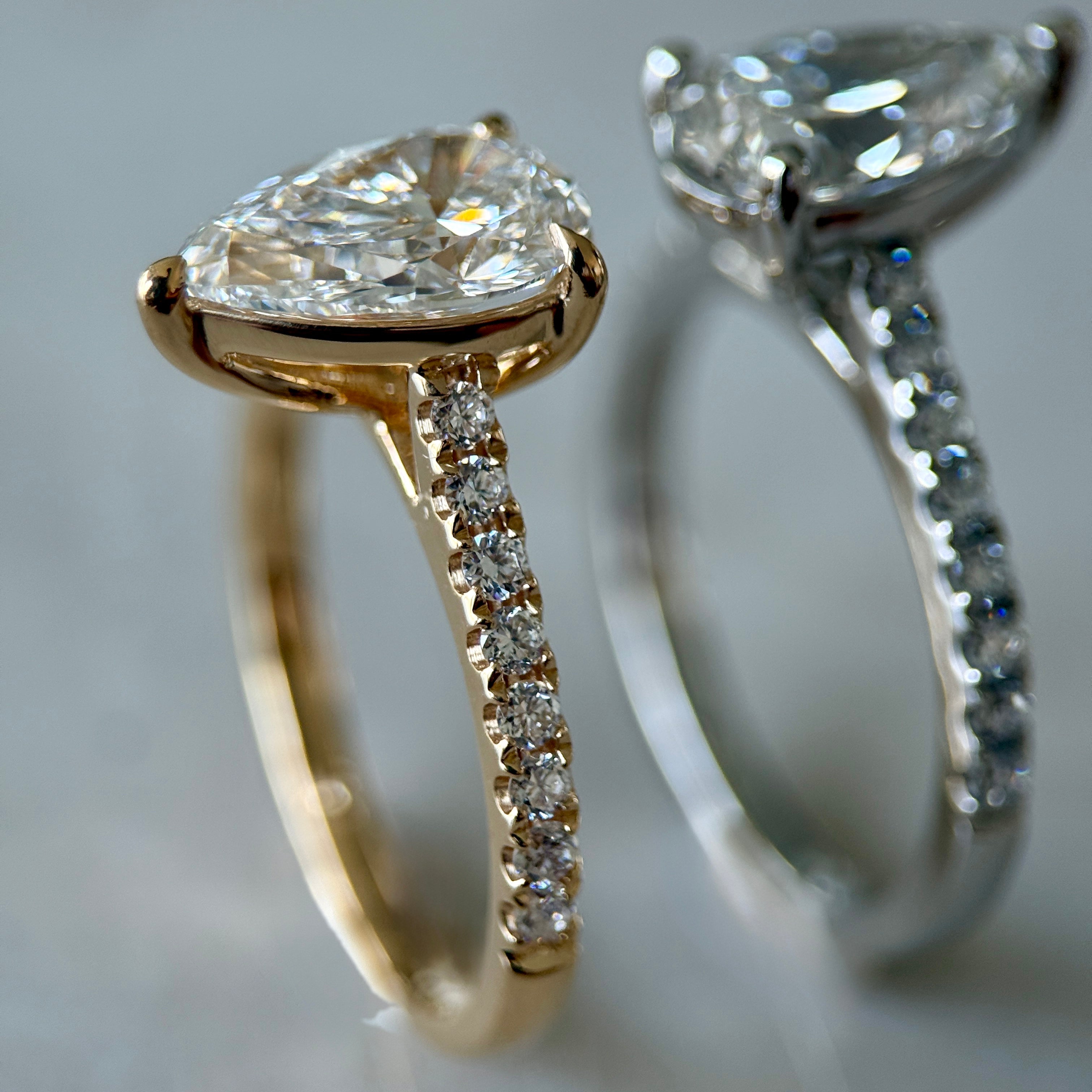 Classic Pear Cut Solitaire with Diamond Band - 1.50ct+ (D/E & VVS)