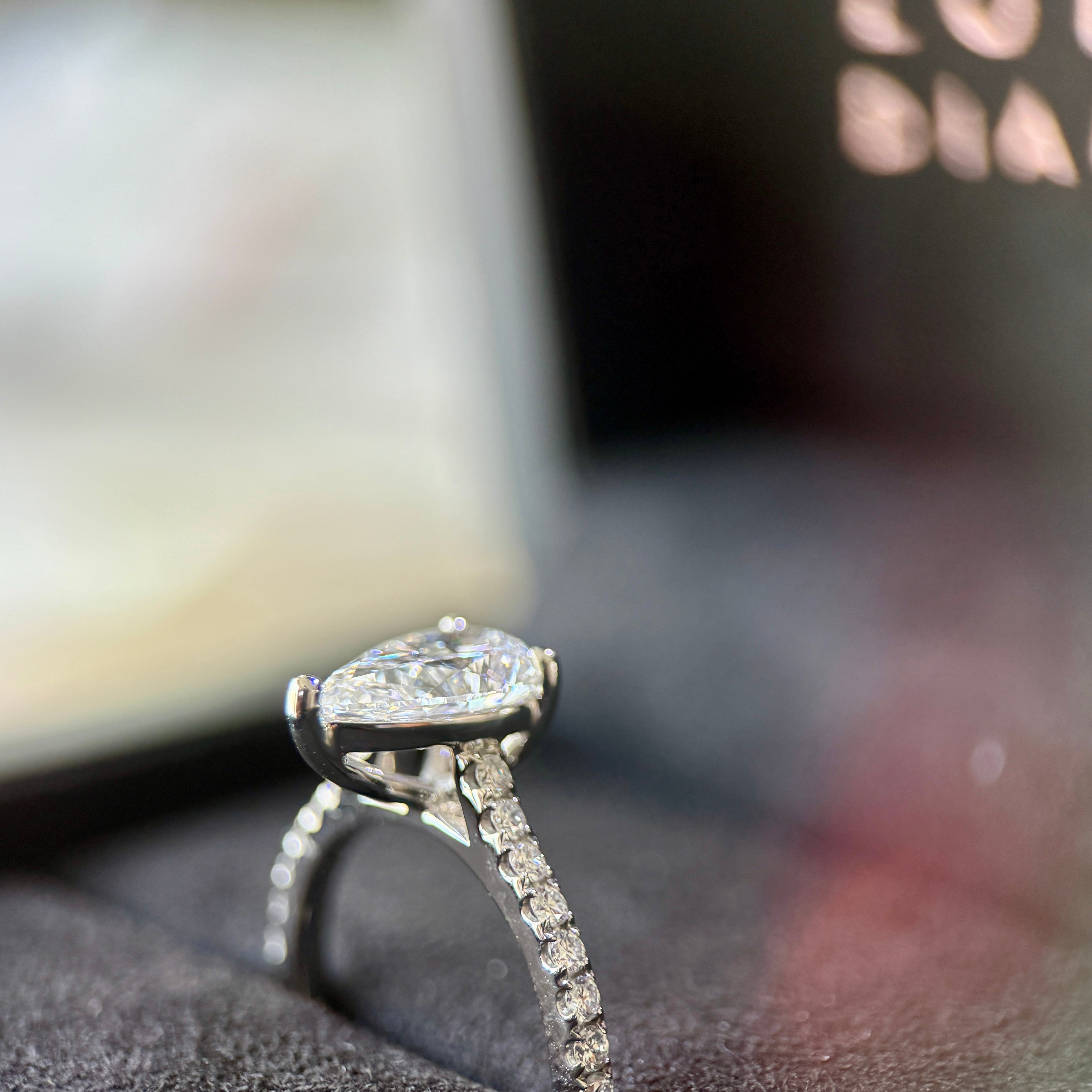 Classic Pear Cut Solitaire with Diamond Band - 1.50ct+ (D/E & VVS)