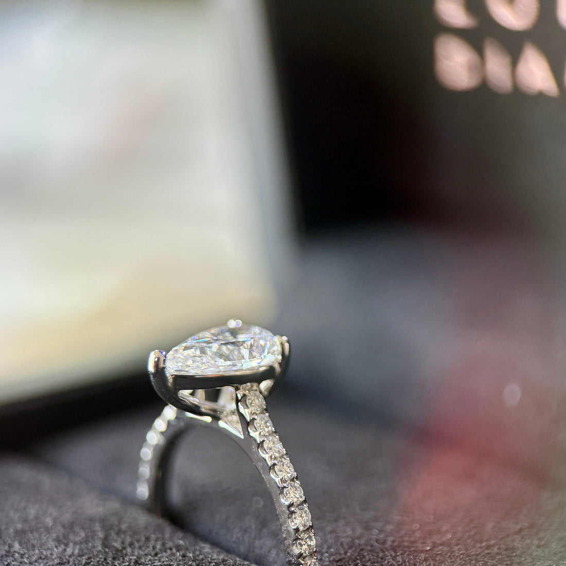 Classic Pear Cut Solitaire with Diamond Band - 1.50ct+ (D/E & VVS)