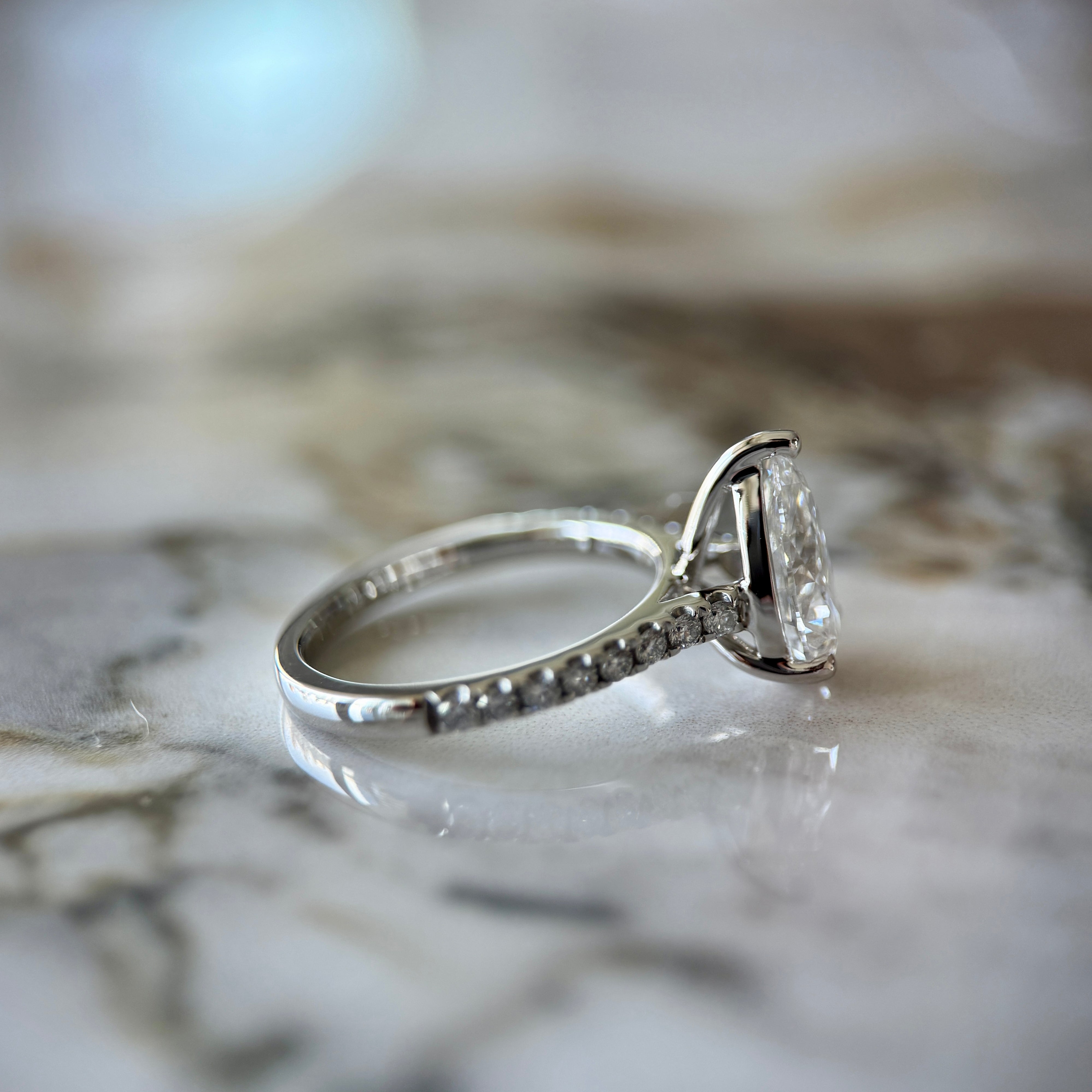 Classic Pear Cut Solitaire with Diamond Band - 1.50ct+ (D/E & VVS)