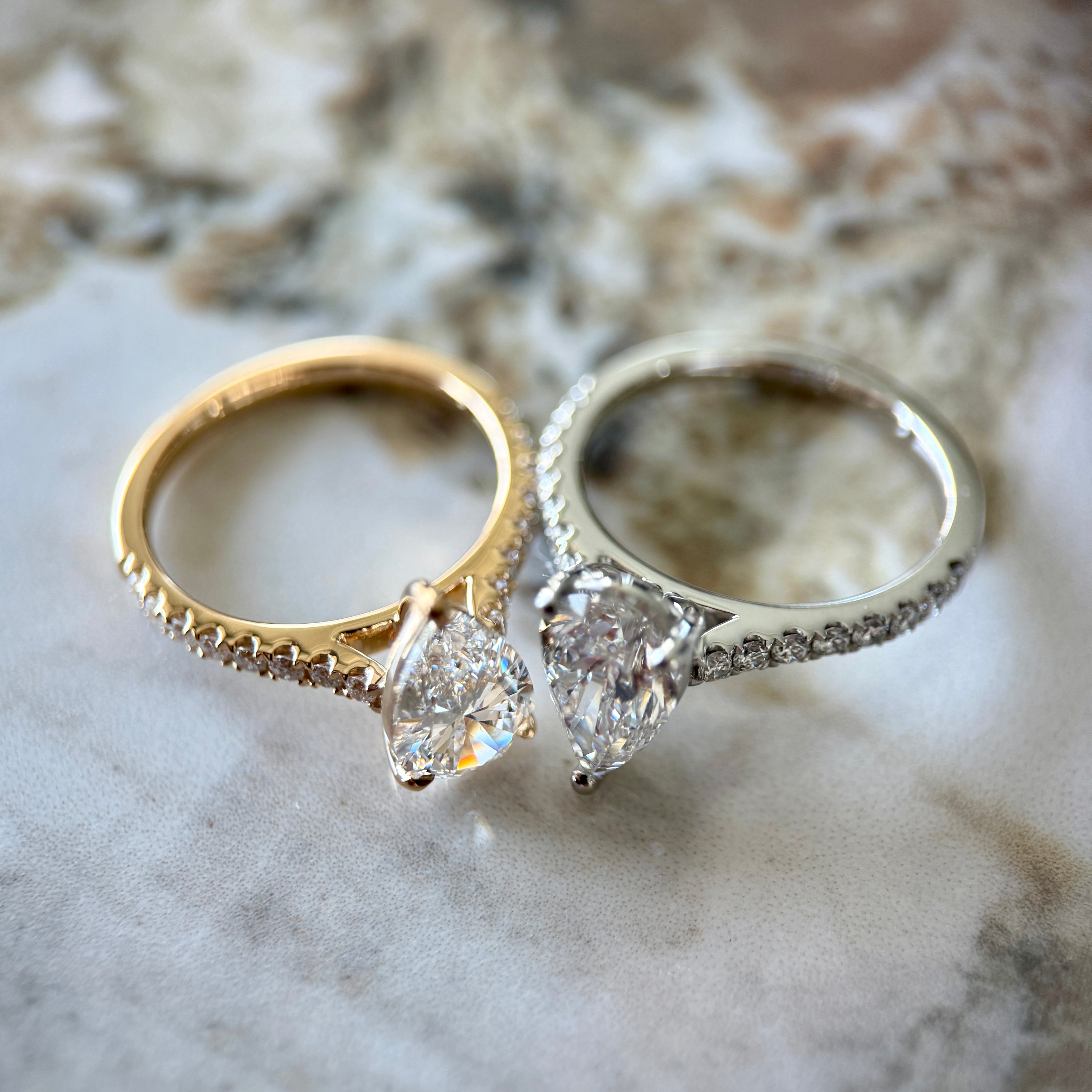 Classic Pear Cut Solitaire with Diamond Band - 1.50ct+ (D/E & VVS)