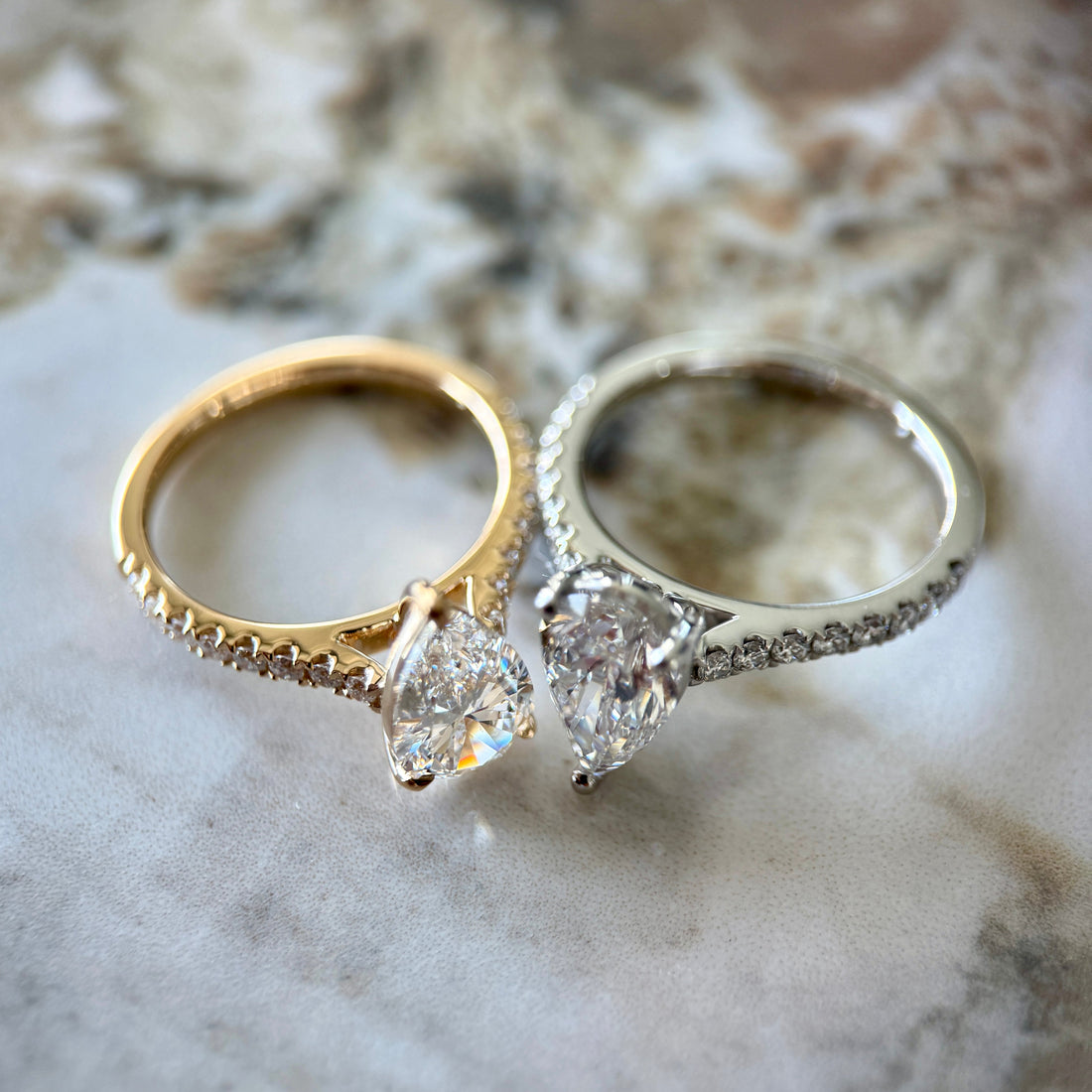 Classic Pear Cut Solitaire with Diamond Band - 1.50ct+ (D/E & VVS)