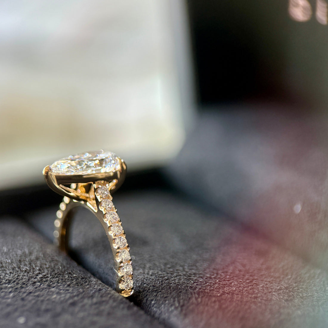 Classic Pear Cut Solitaire with Diamond Band - 1.50ct+ (D/E & VVS)