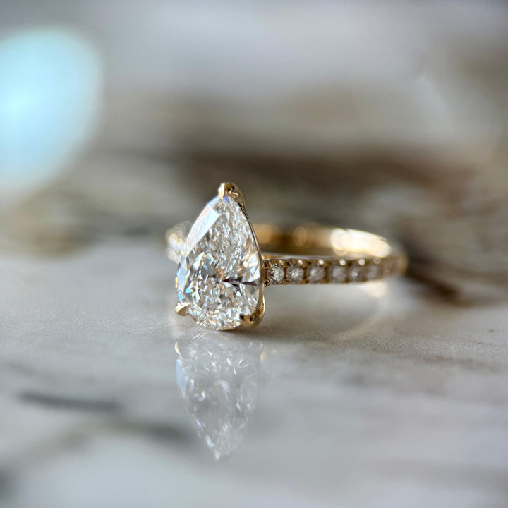 Classic Pear Cut Solitaire with Diamond Band - 1.50ct+ (D/E & VVS)