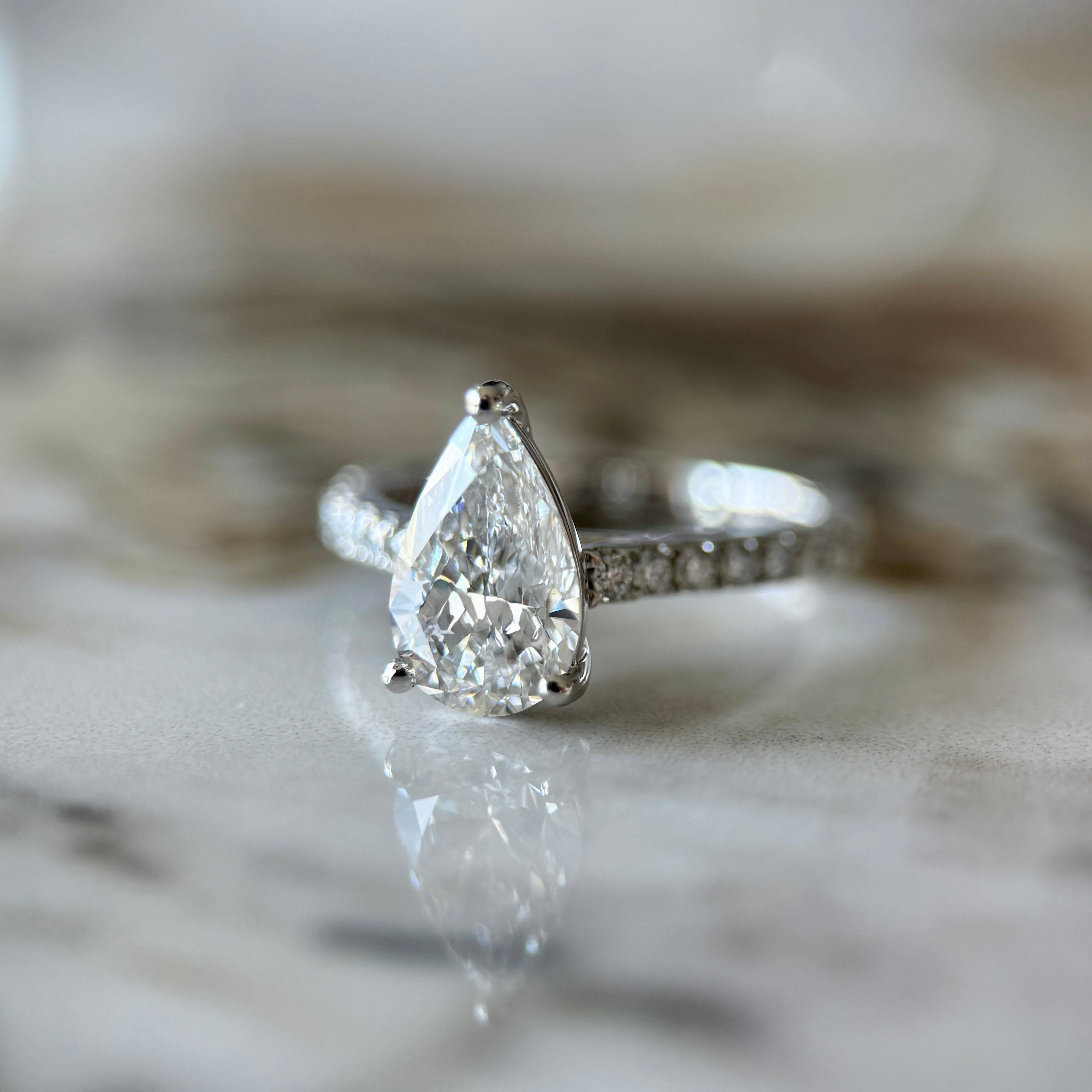 Classic Pear Cut Solitaire with Diamond Band - 1.50ct+ (D/E & VVS)