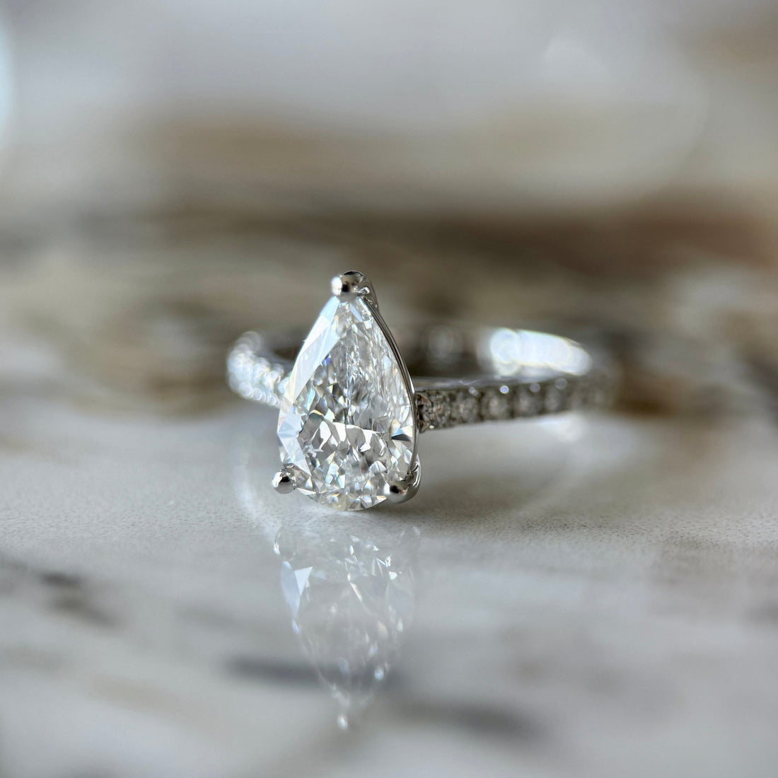 Classic Pear Cut Solitaire with Diamond Band - 1.50ct+ (D/E & VVS)