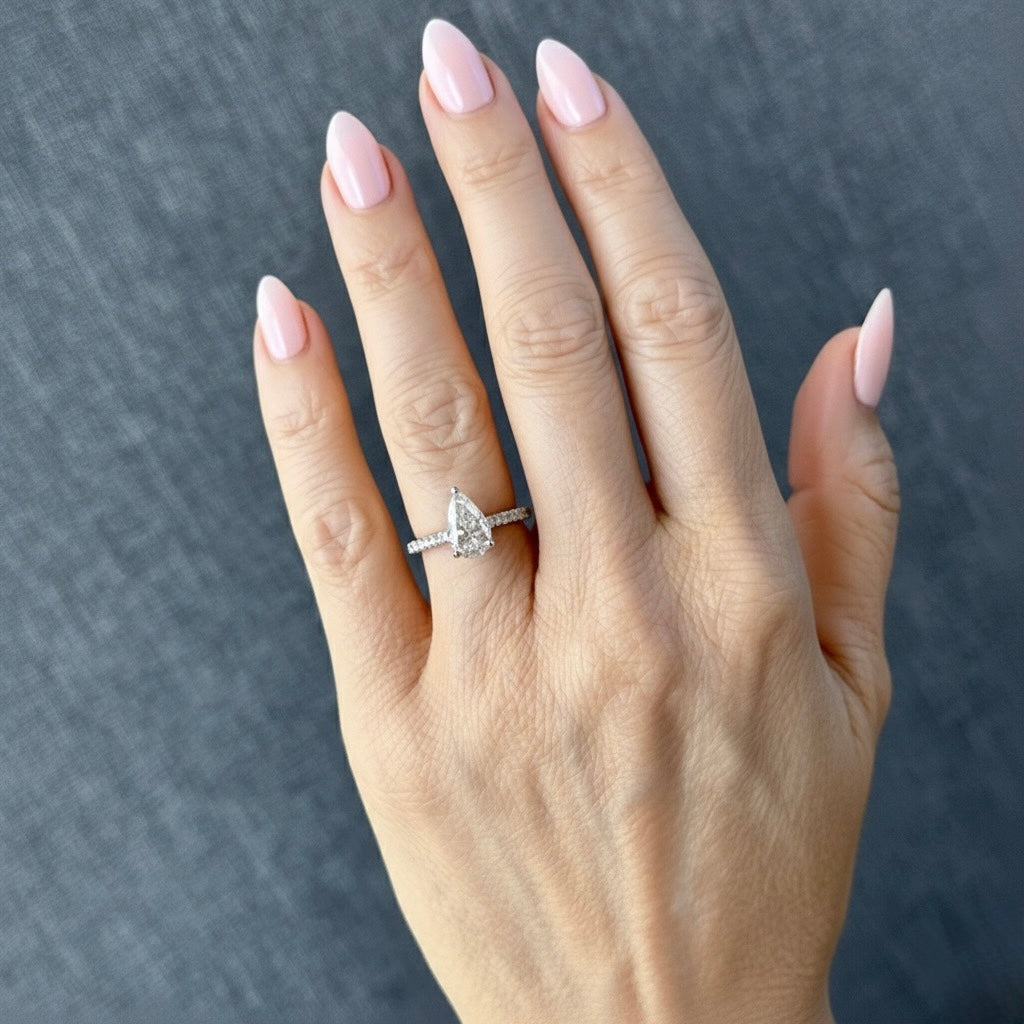 Classic Pear Cut Solitaire with Diamond Band - 1.50ct+ (D/E & VVS)