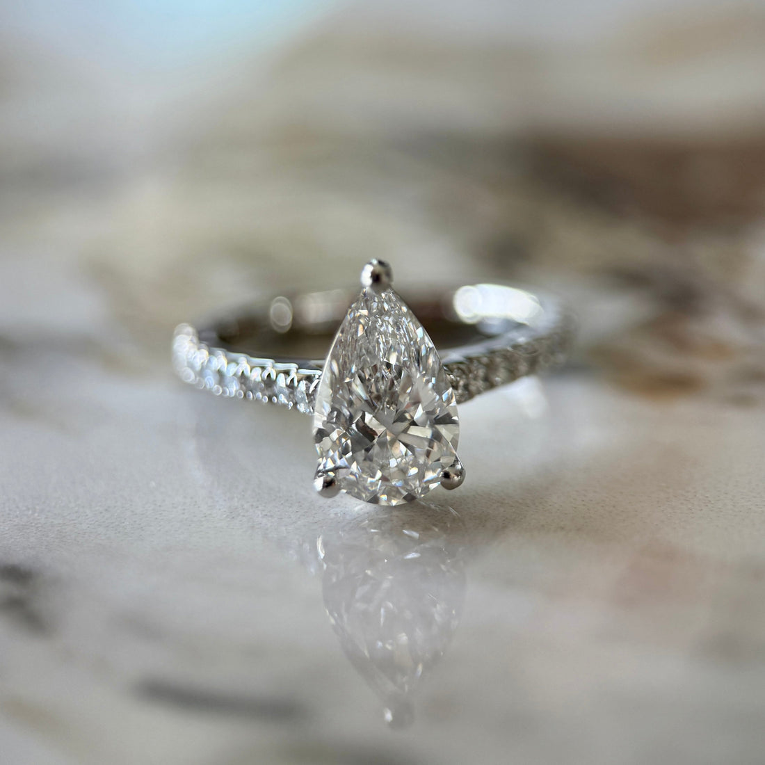 Classic Pear Cut Solitaire with Diamond Band - 1.50ct+ (D/E & VVS)