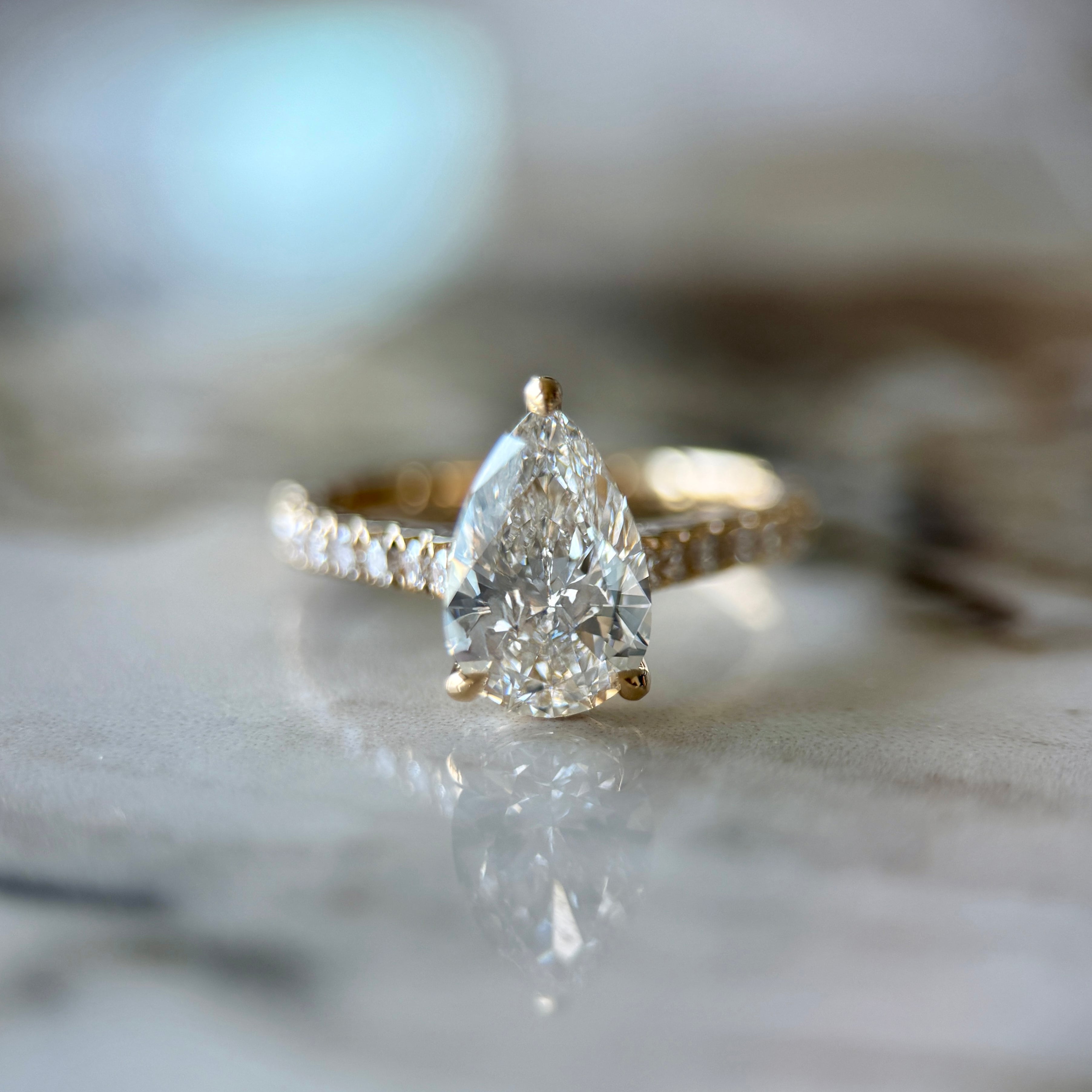 Classic Pear Cut Solitaire with Diamond Band - 1.50ct+ (D/E & VVS)