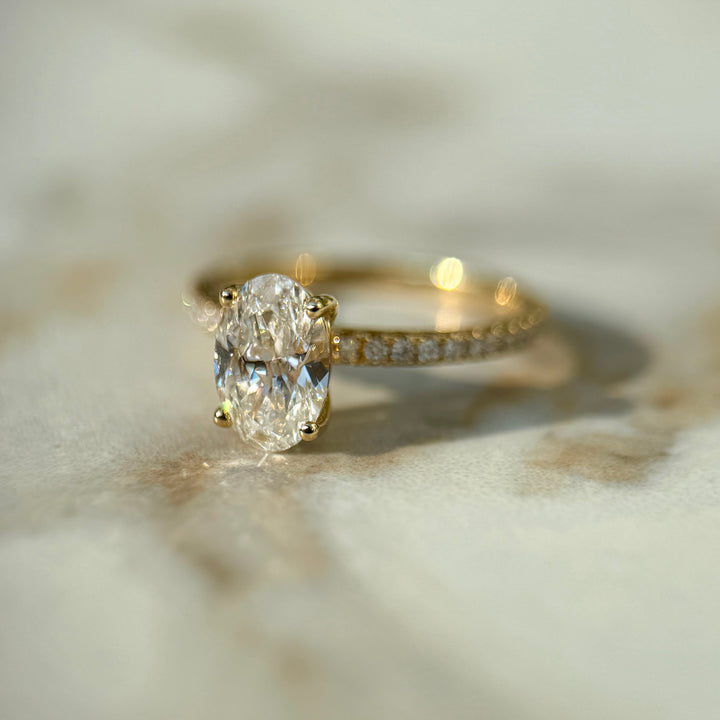 Classic Oval Cut Solitaire with Diamond Band - 1ct+ (8mm+, D/E & VVS)