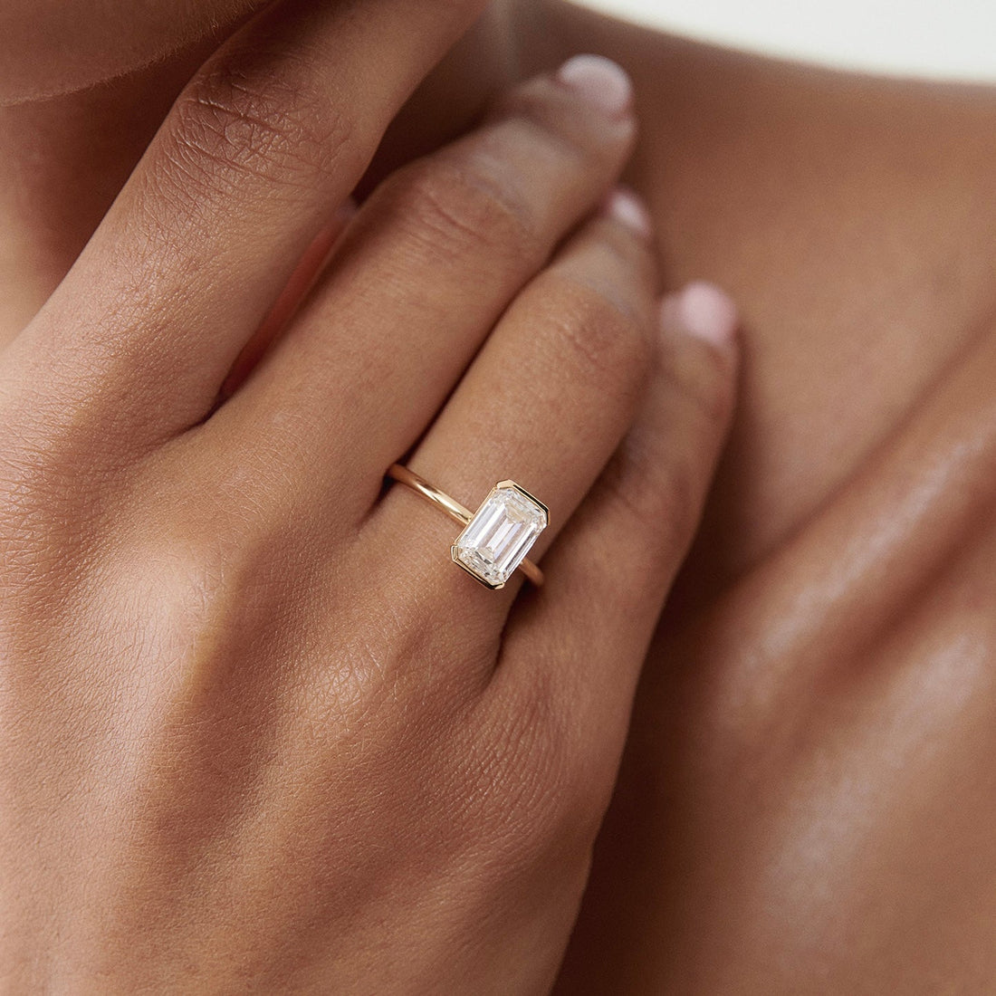 Evie | Emerald Half Bezel Solitaire Lab-Grown Diamond Engagement Ring