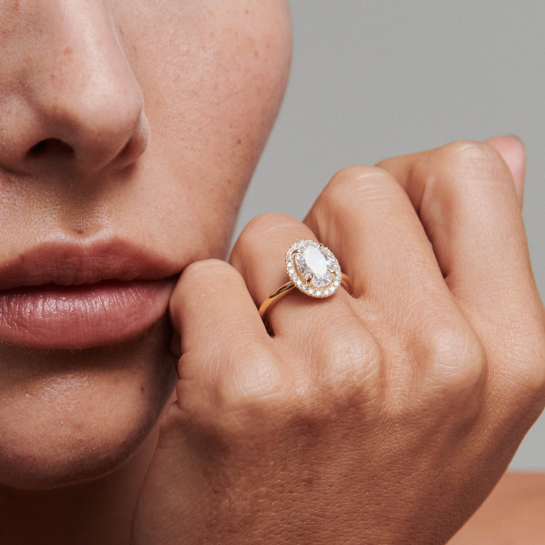 Harlow | 2ct Oval Solitaire Lab-Grown Diamond Ring with Diamond Halo