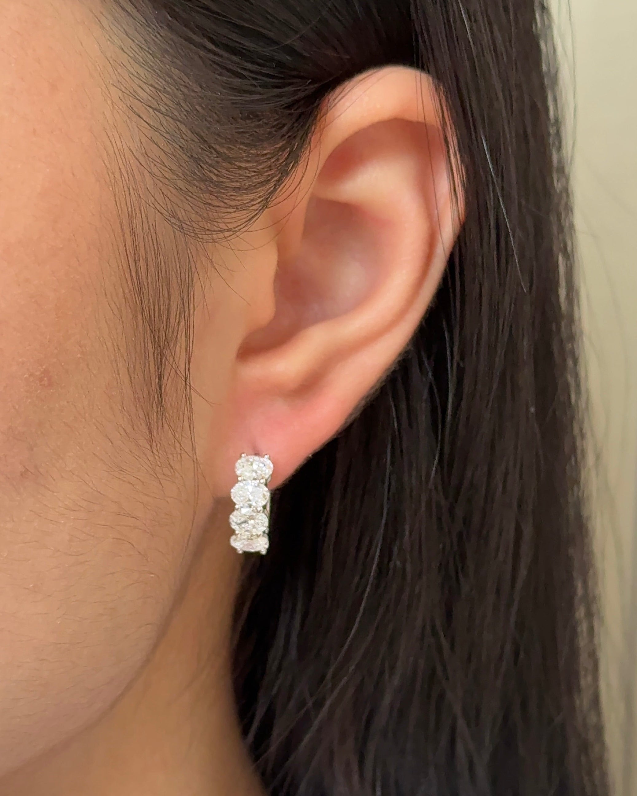 Oval cut Diamond Hoop Earring