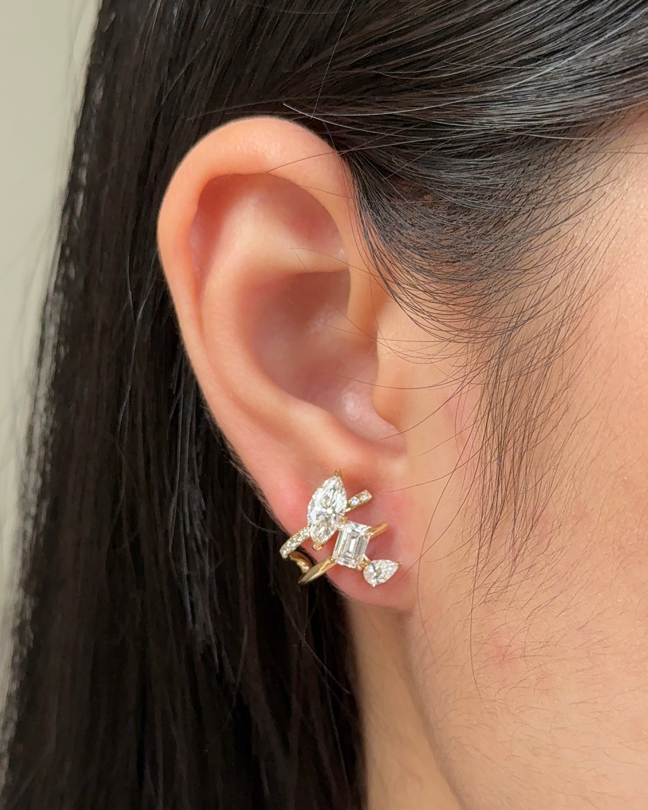 3 in 1 Marquise and Mixed Fancy cut Diamond Yellow Gold Earring