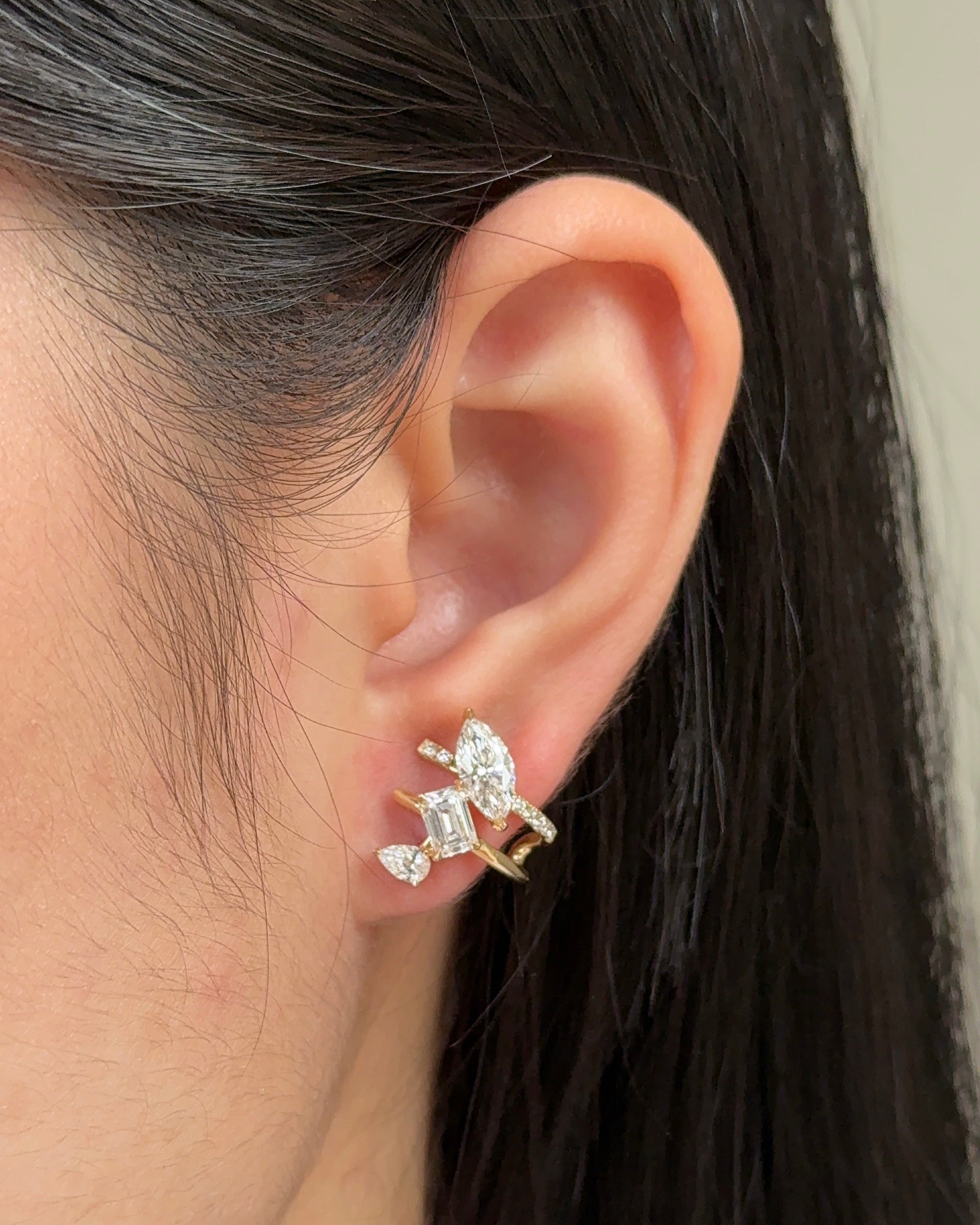 3 in 1 Marquise and Mixed Fancy cut Diamond Yellow Gold Earring