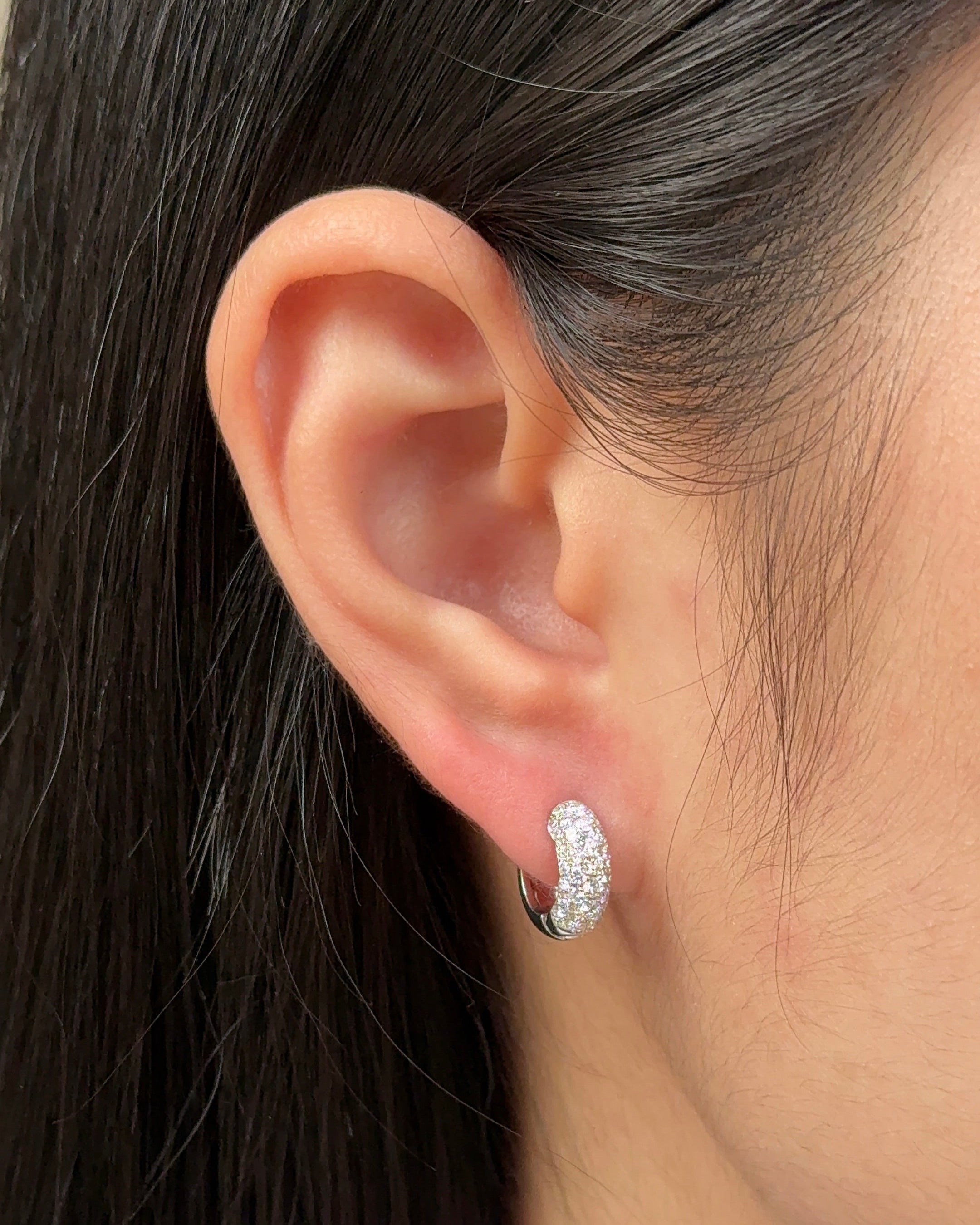 Round cut Pave Huggies Hoop Earring