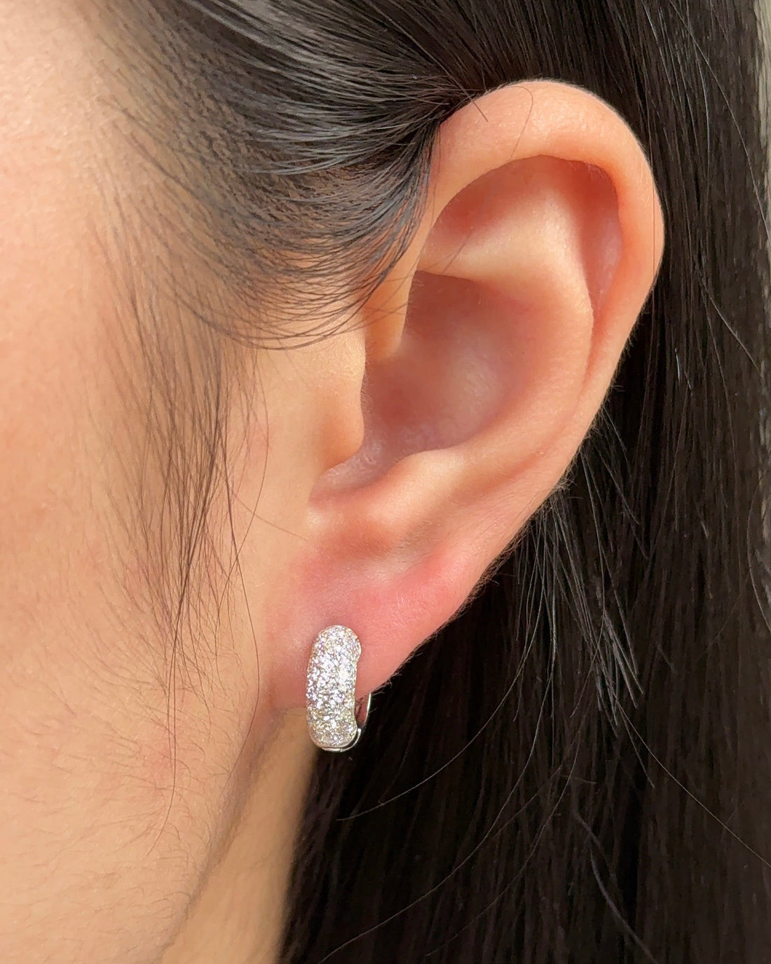 Round cut Pave Huggies Hoop Earring