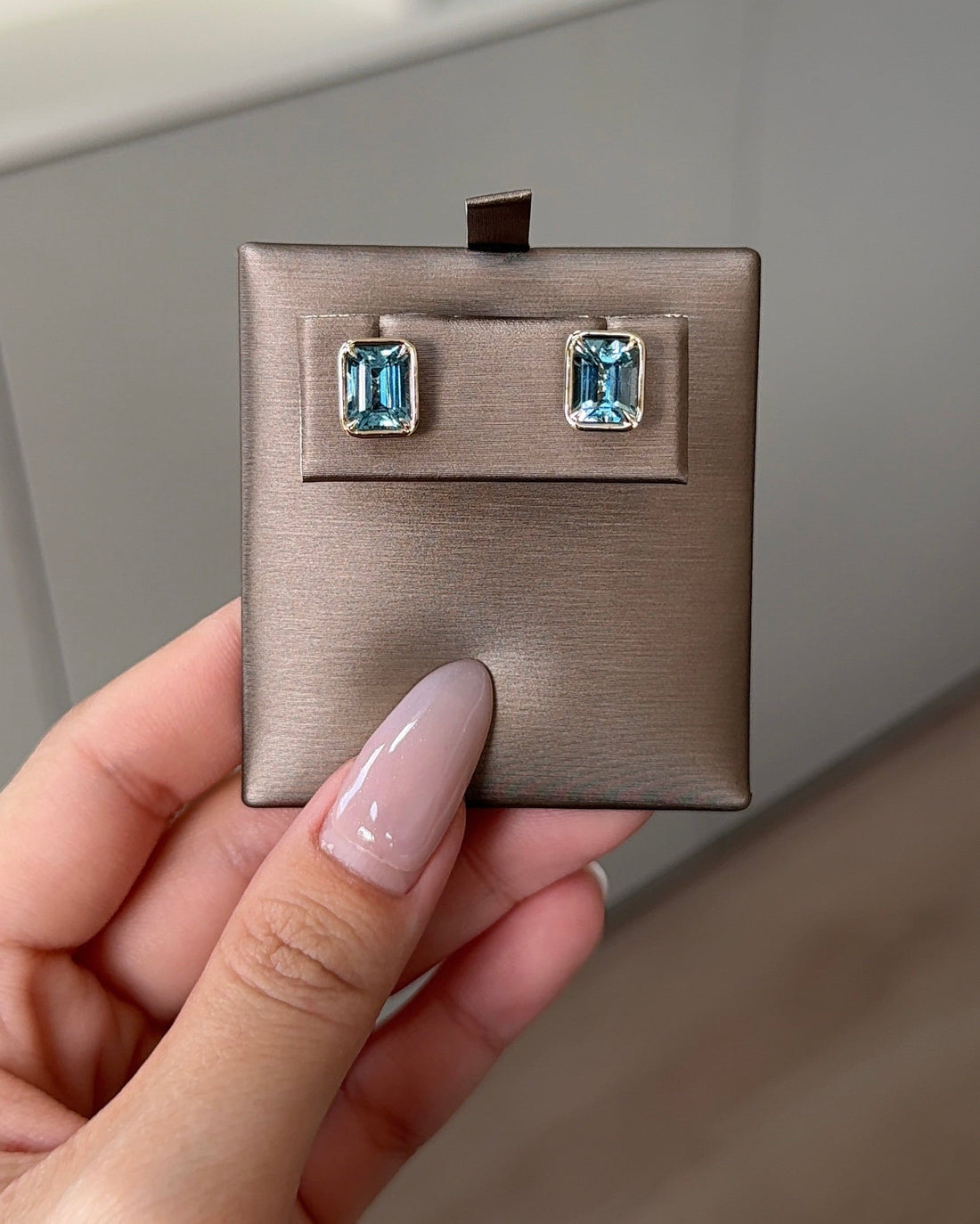 1.5 carats Emerald Cut Natural Santa Maria Aquamarine Bezel Earring