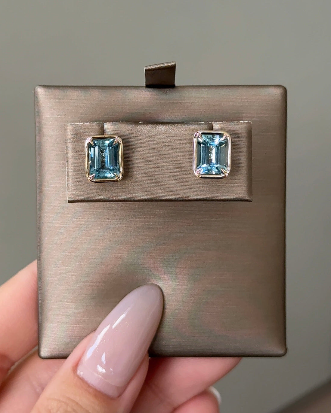 1.5 carats Emerald Cut Natural Santa Maria Aquamarine Bezel Earring