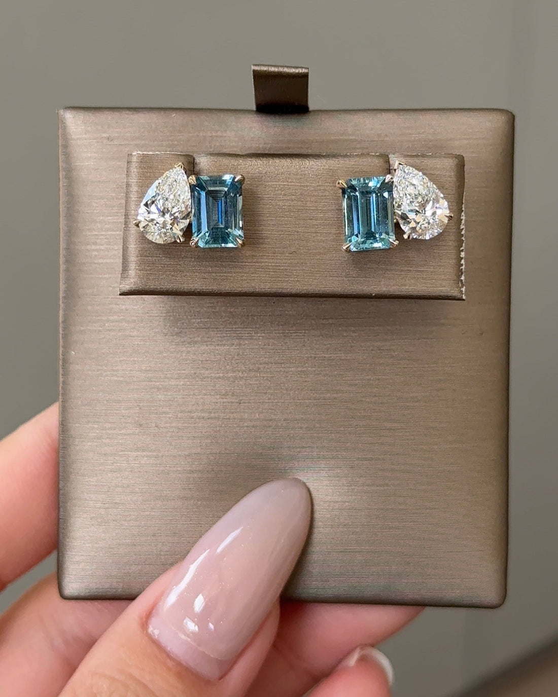 Seychelles Natural Santa Maria Aquamarine and Lab Diamond Toi Et Moi Yellow Gold Earrings