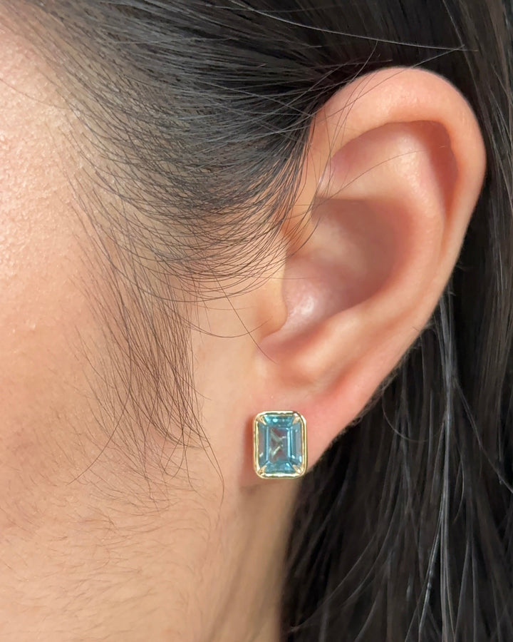 1.5 carats Emerald Cut Natural Santa Maria Aquamarine Bezel Earring