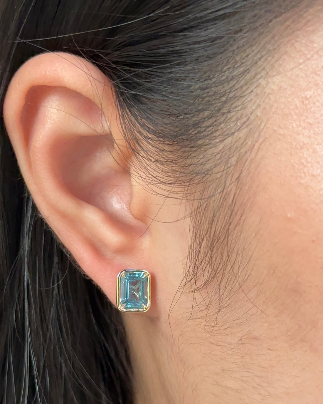 1.5 carats Emerald Cut Natural Santa Maria Aquamarine Bezel Earring