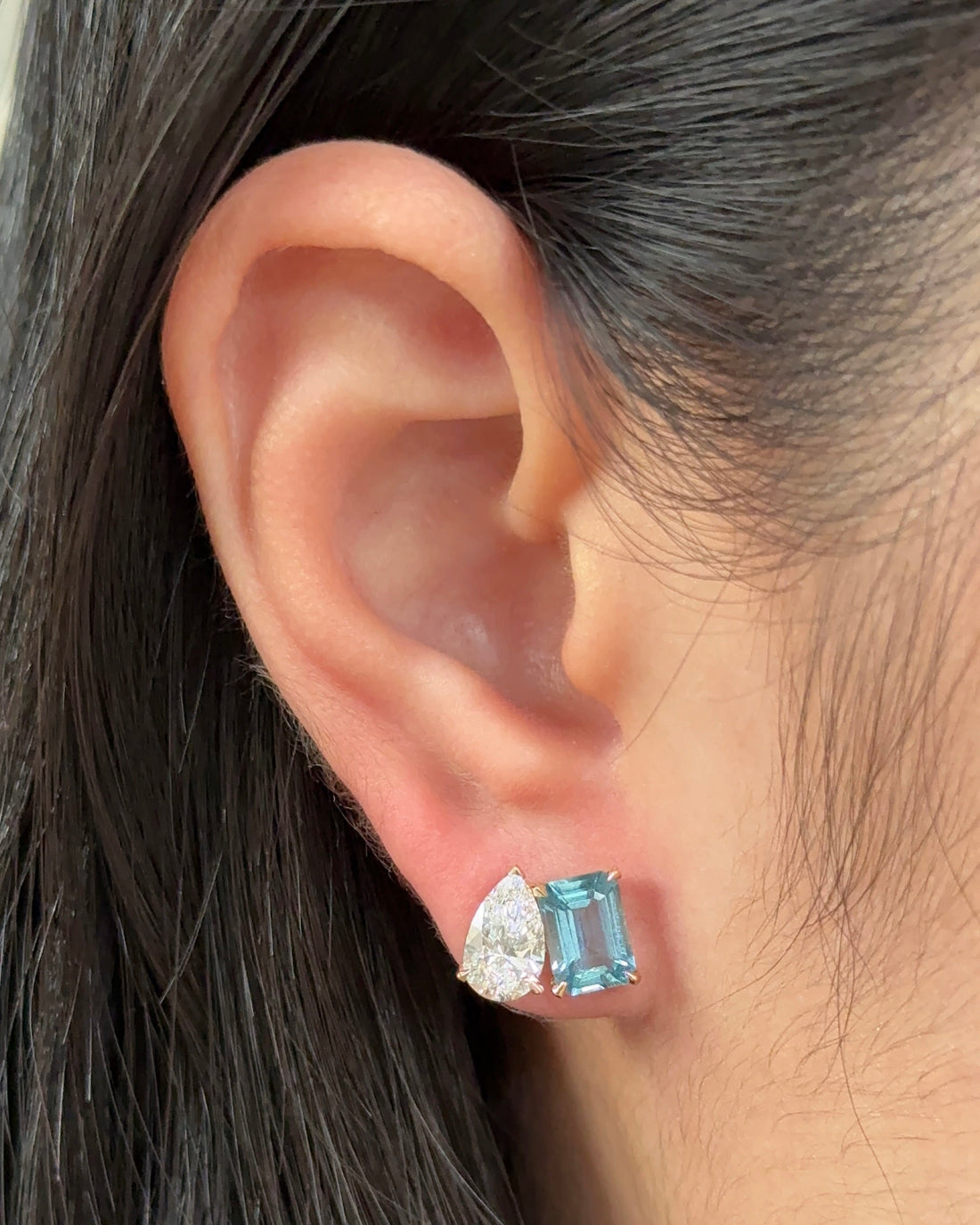 Seychelles Natural Santa Maria Aquamarine and Lab Diamond Toi Et Moi Yellow Gold Earrings