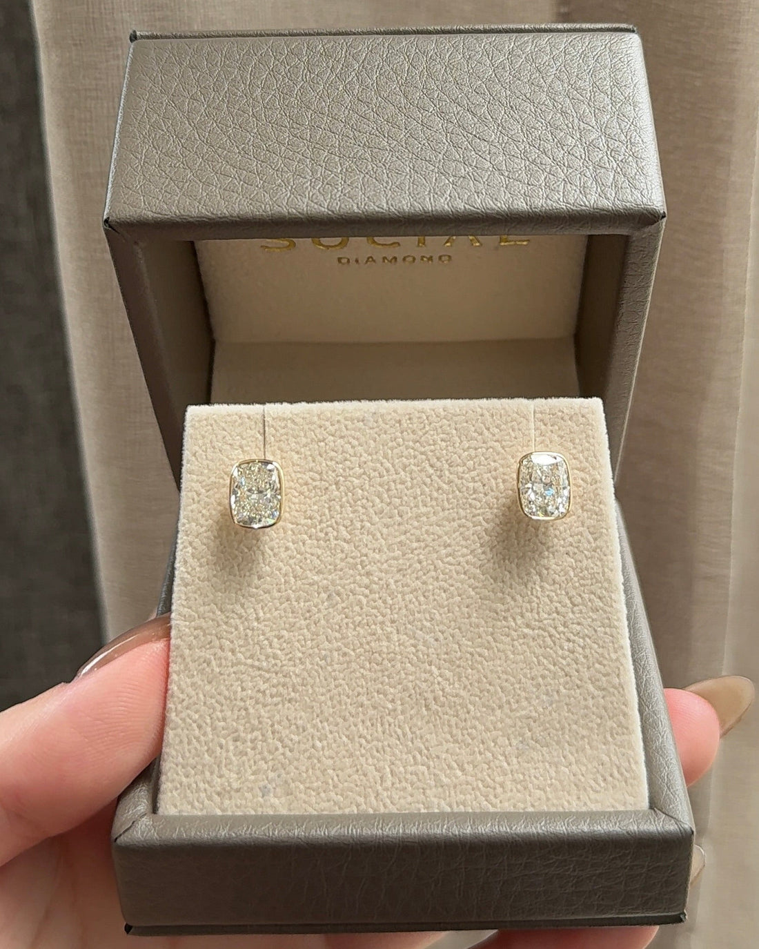 1.5 carats Cushion Cut Diamond Bezel Earring
