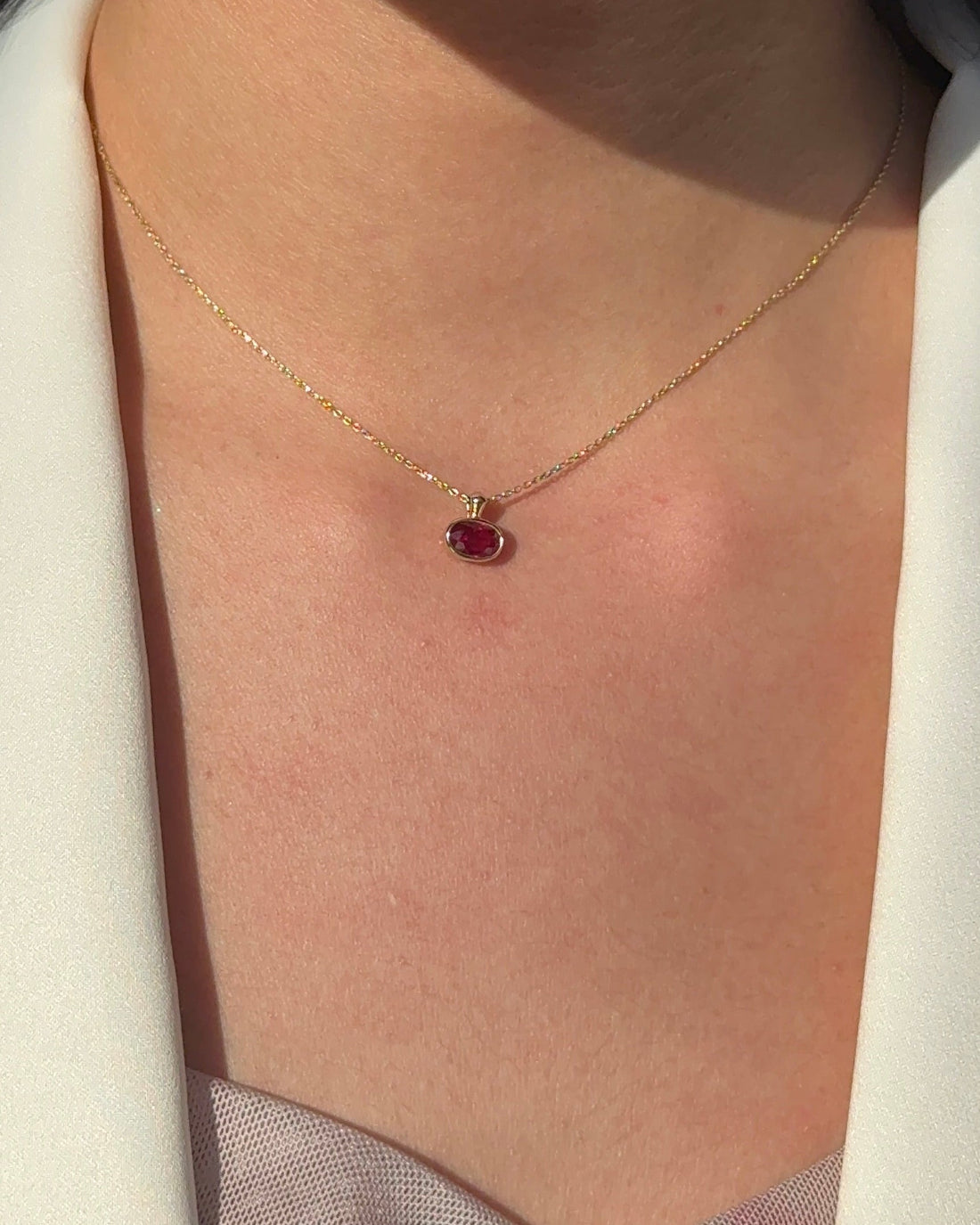 1 carats Oval cut Natural Ruby Patite Bezel Pendant Necklace