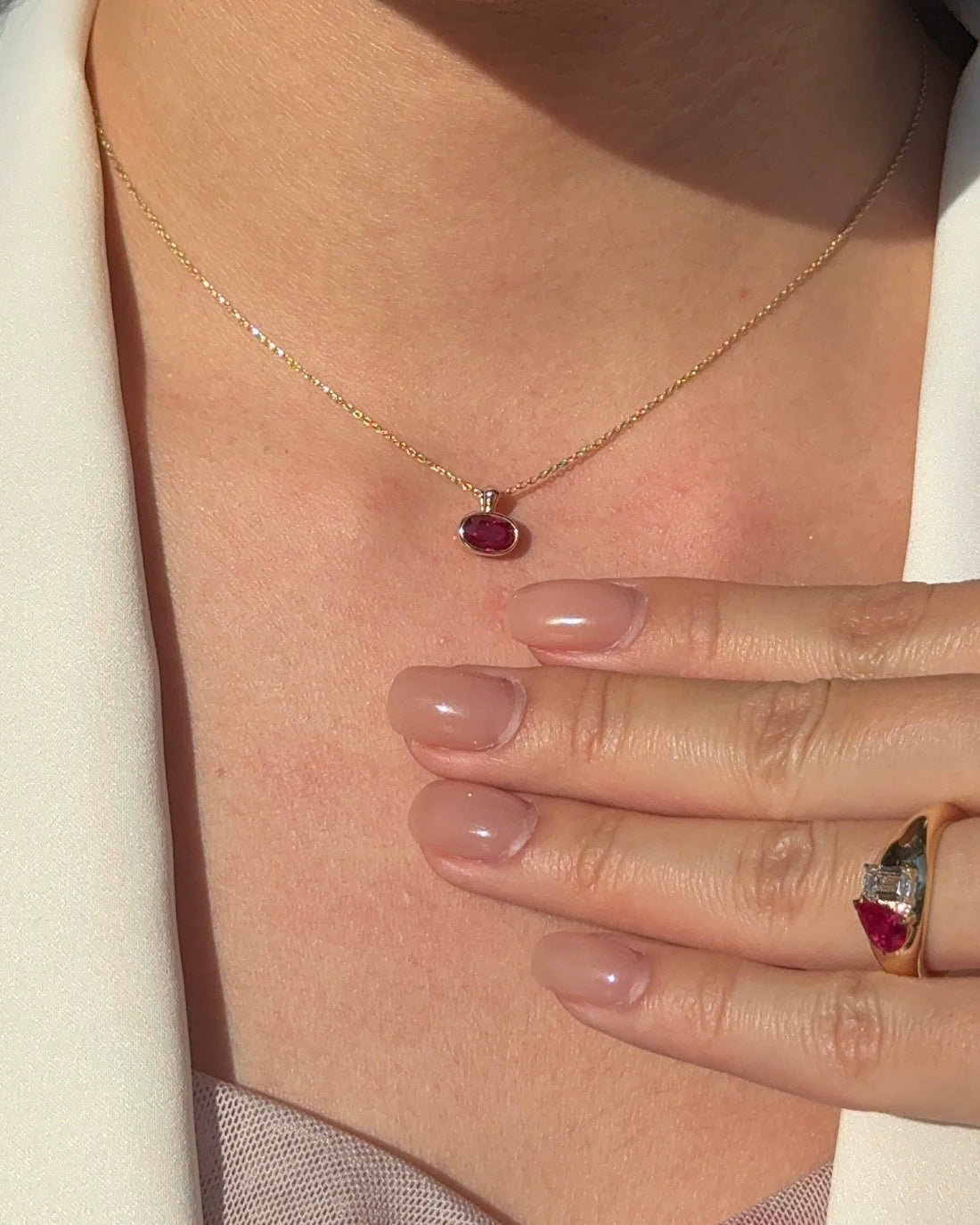 1 carats Oval cut Natural Ruby Patite Bezel Pendant Necklace