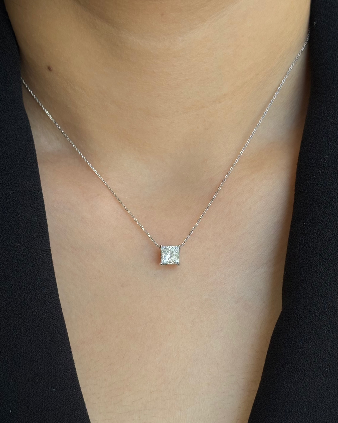 1 carats Princess cut Diamond Pendant Necklace