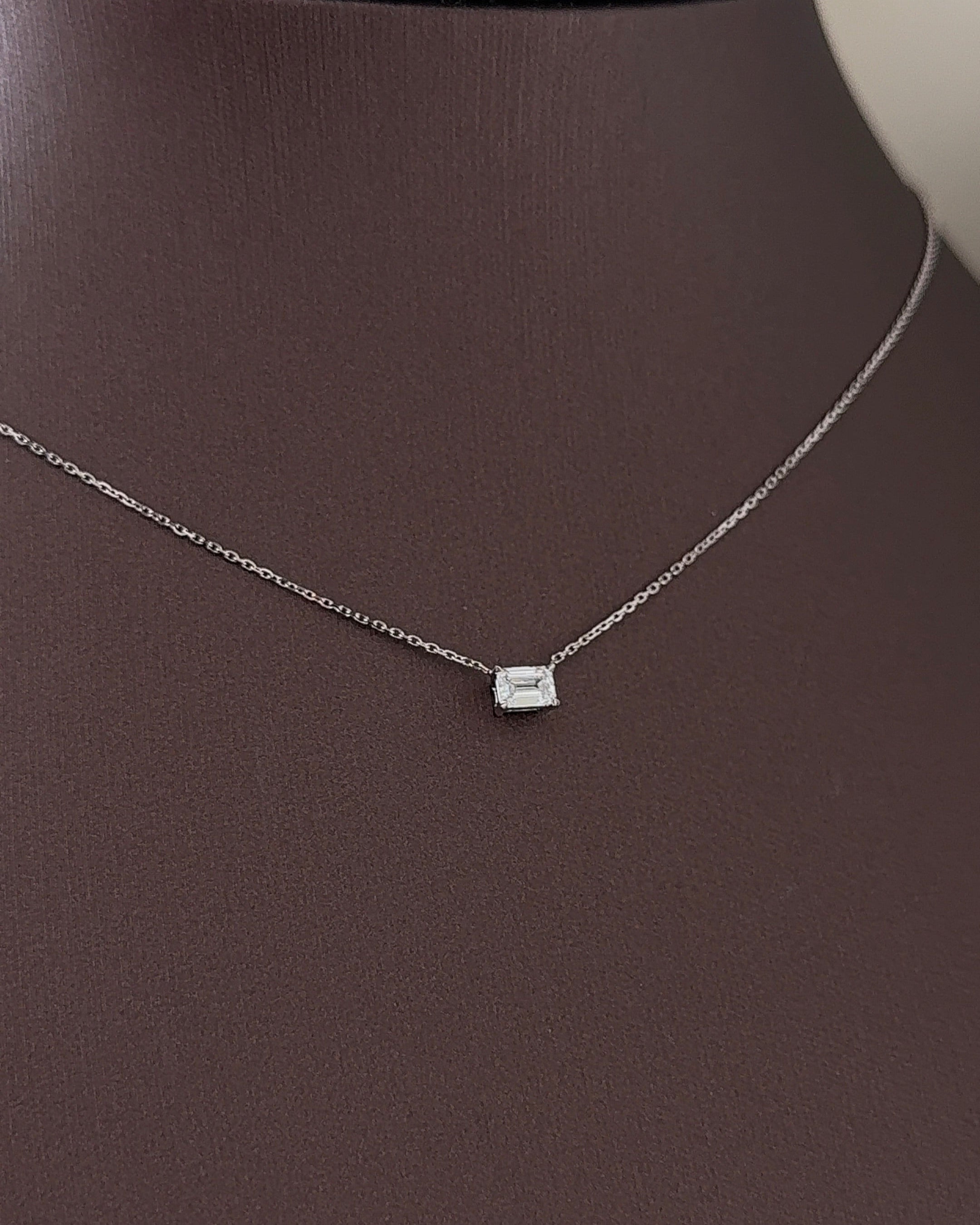 30 Pointer Emerald cut Diamond Pendant Necklace