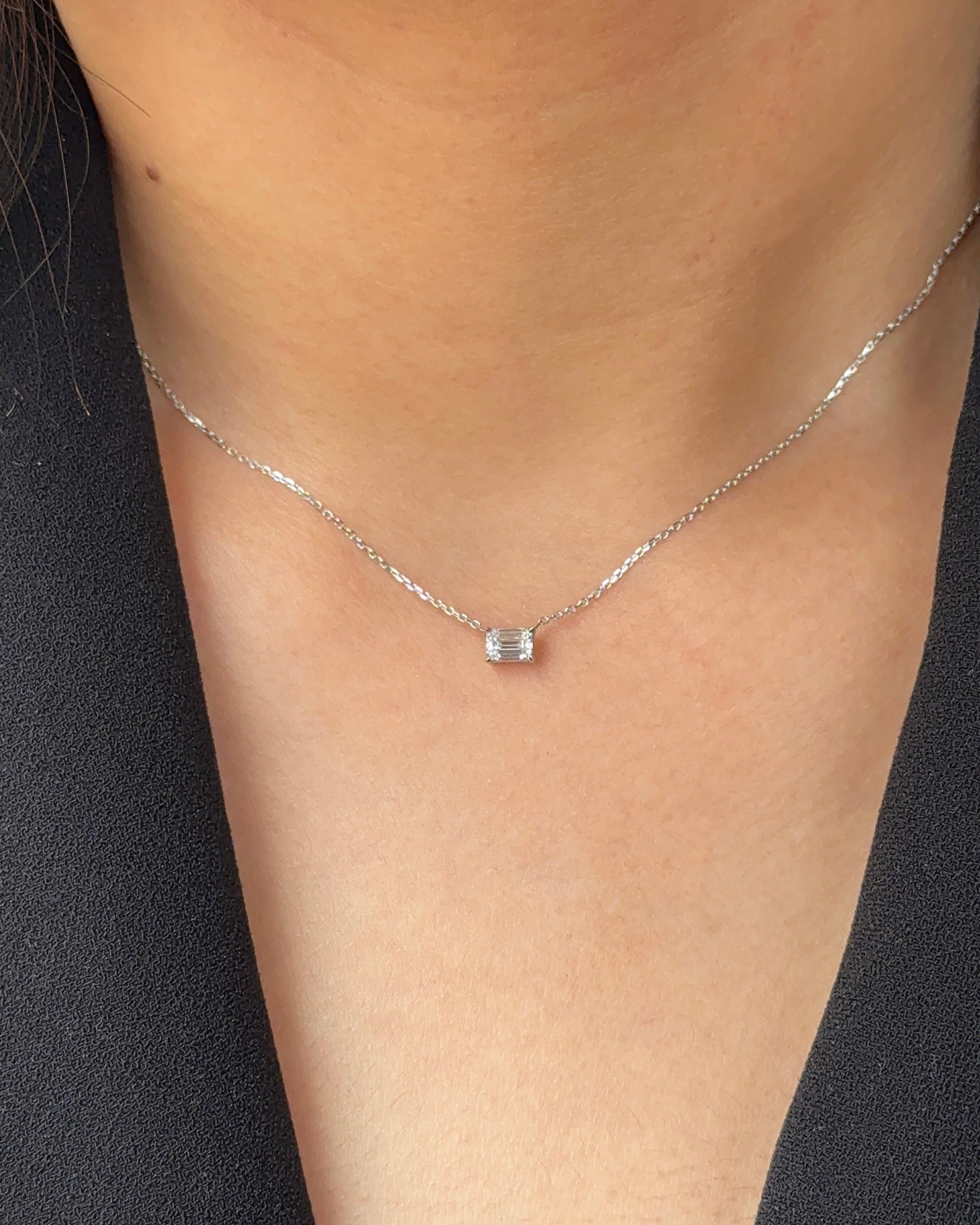 30 Pointer Emerald cut Diamond Pendant Necklace