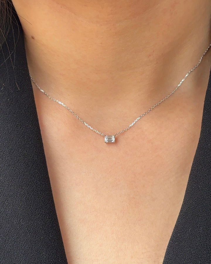 30 Pointer Emerald cut Diamond Pendant Necklace