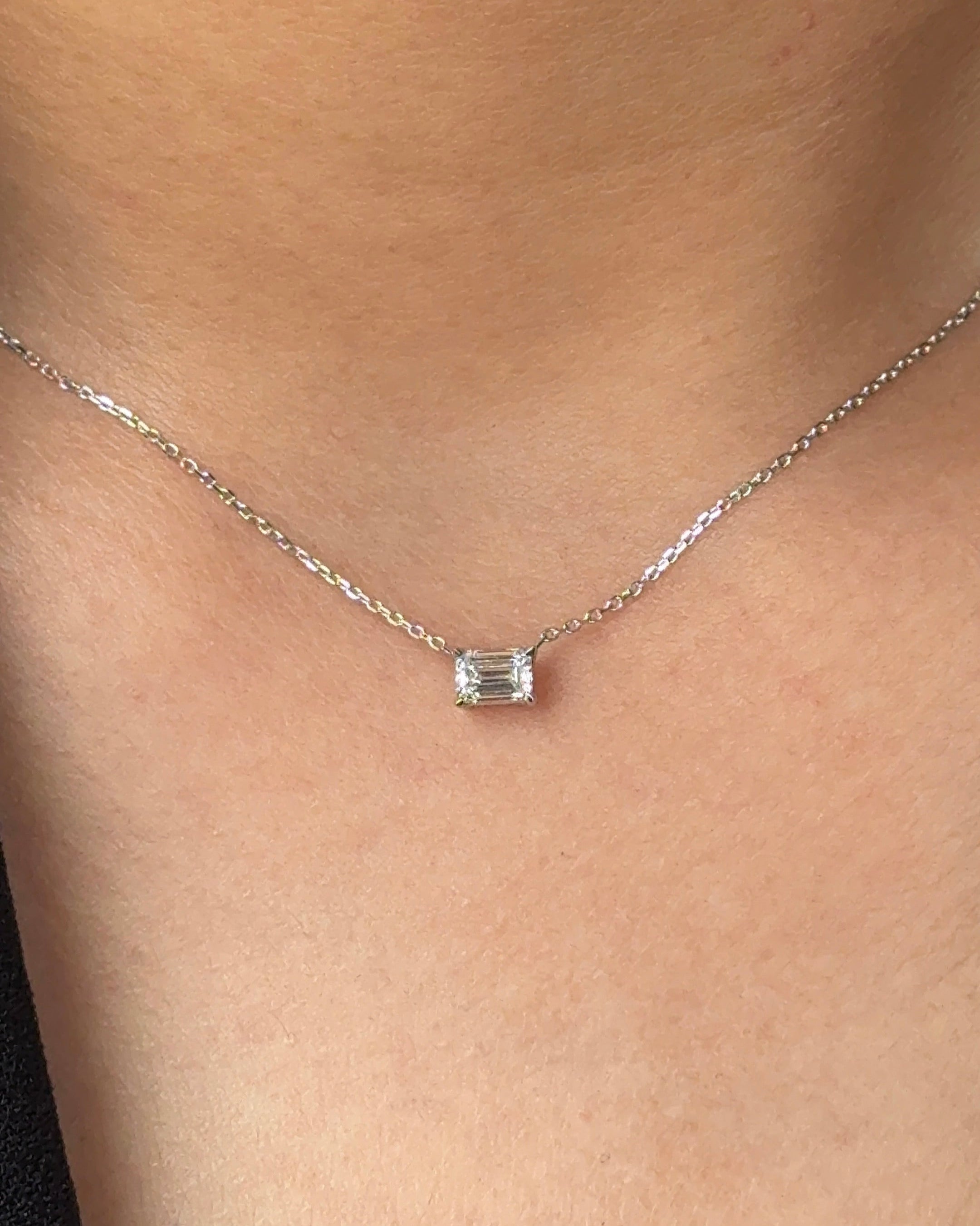 30 Pointer Emerald cut Diamond Pendant Necklace