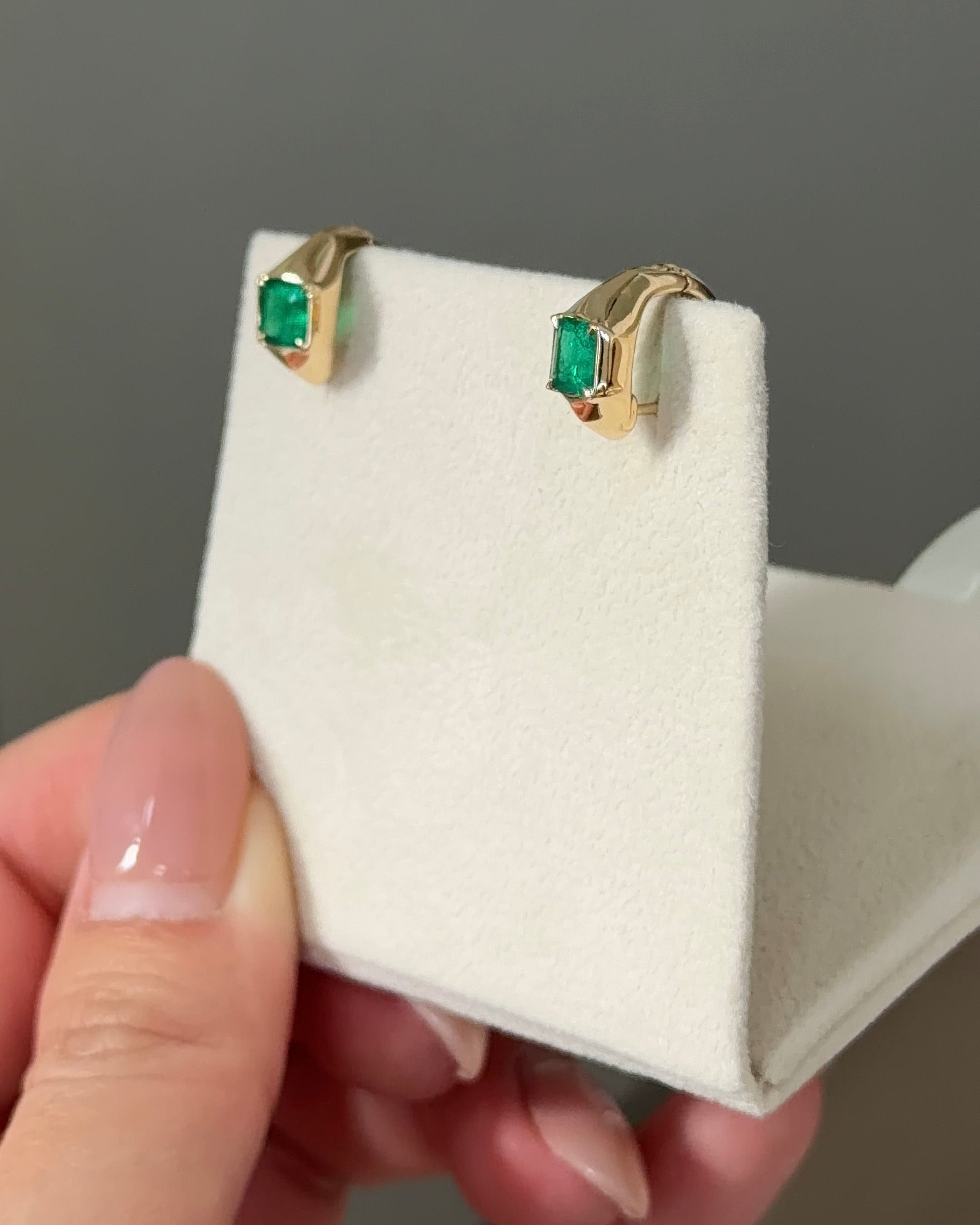 40 Pointer Asscher cut Natural Emerald Bezel XL Huggies Earrings