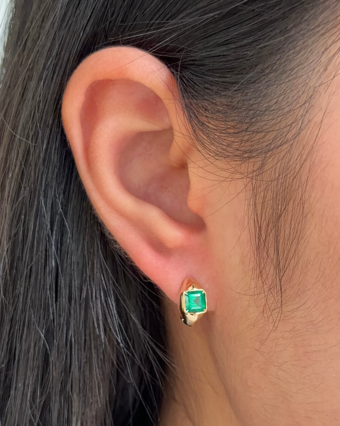 40 Pointer Asscher cut Natural Emerald Bezel XL Huggies Earrings