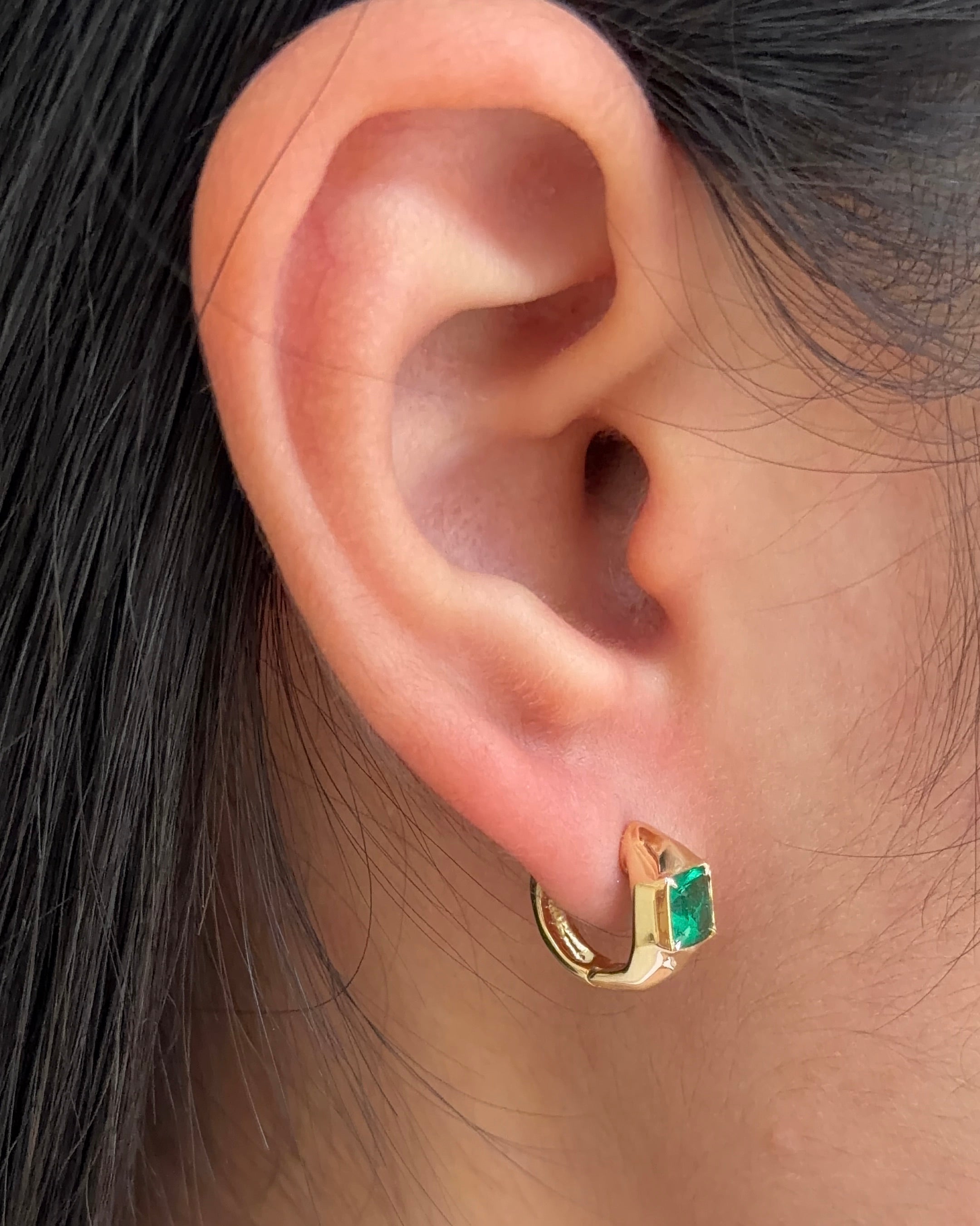 40 Pointer Asscher cut Natural Emerald Bezel XL Huggies Earrings