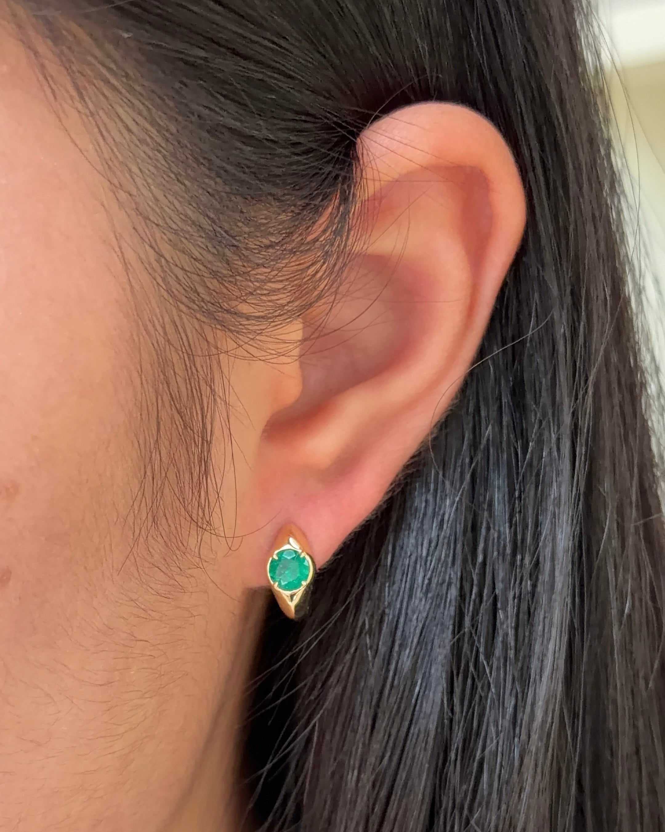 40 Pointer Round cut Natural Emerald Bezel XL Huggies Earrings