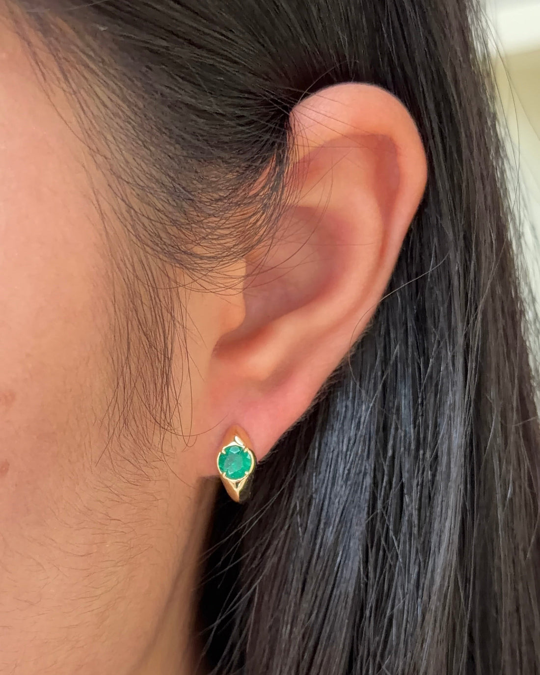 40 Pointer Round cut Natural Emerald Bezel XL Huggies Earrings