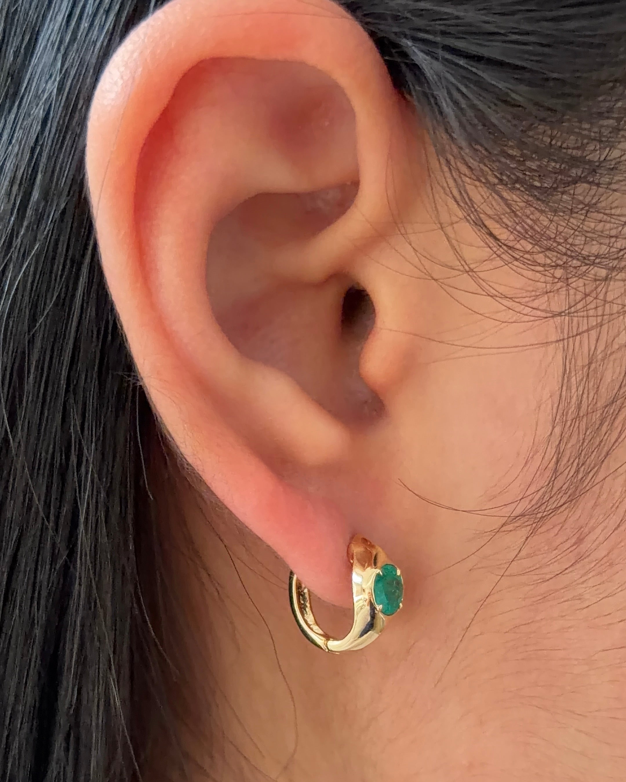 40 Pointer Round cut Natural Emerald Bezel XL Huggies Earrings