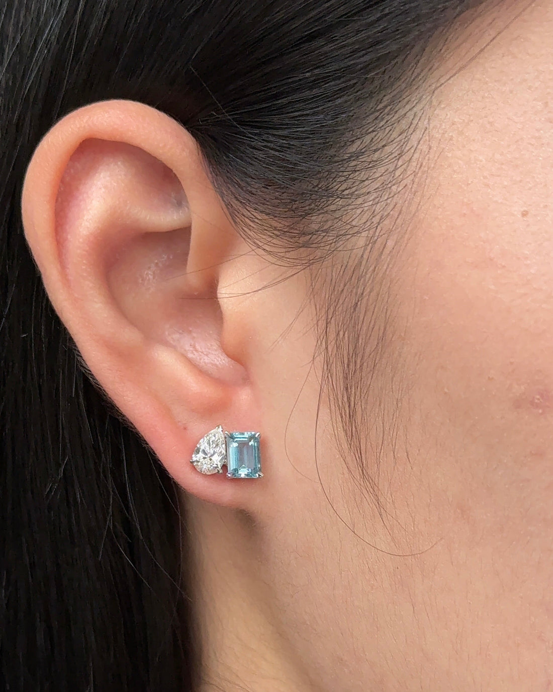 Seychelles Natural Santa Maria Aquamarine and Lab Diamond Toi Et Moi Earrings