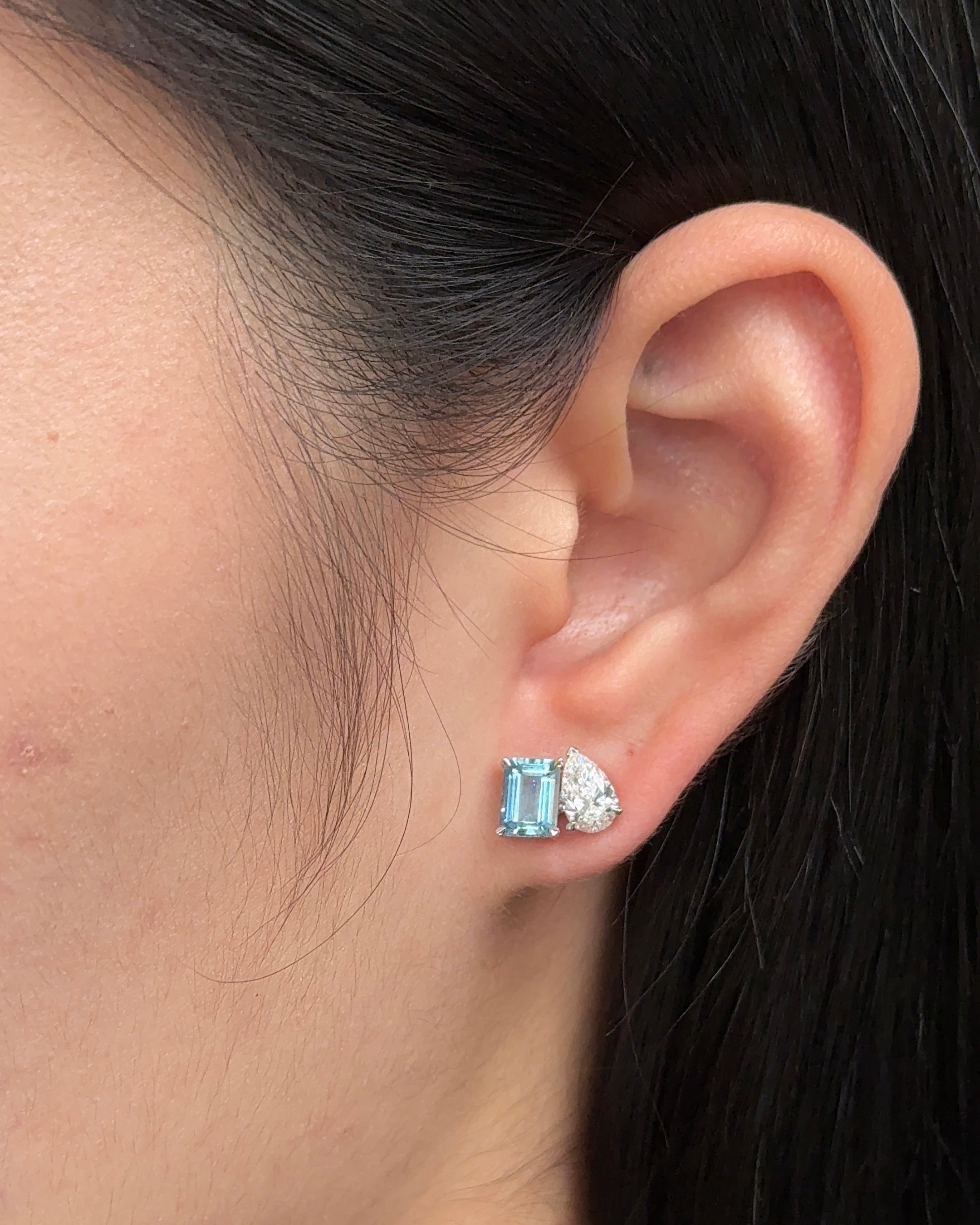 Seychelles Natural Santa Maria Aquamarine and Lab Diamond Toi Et Moi Earrings