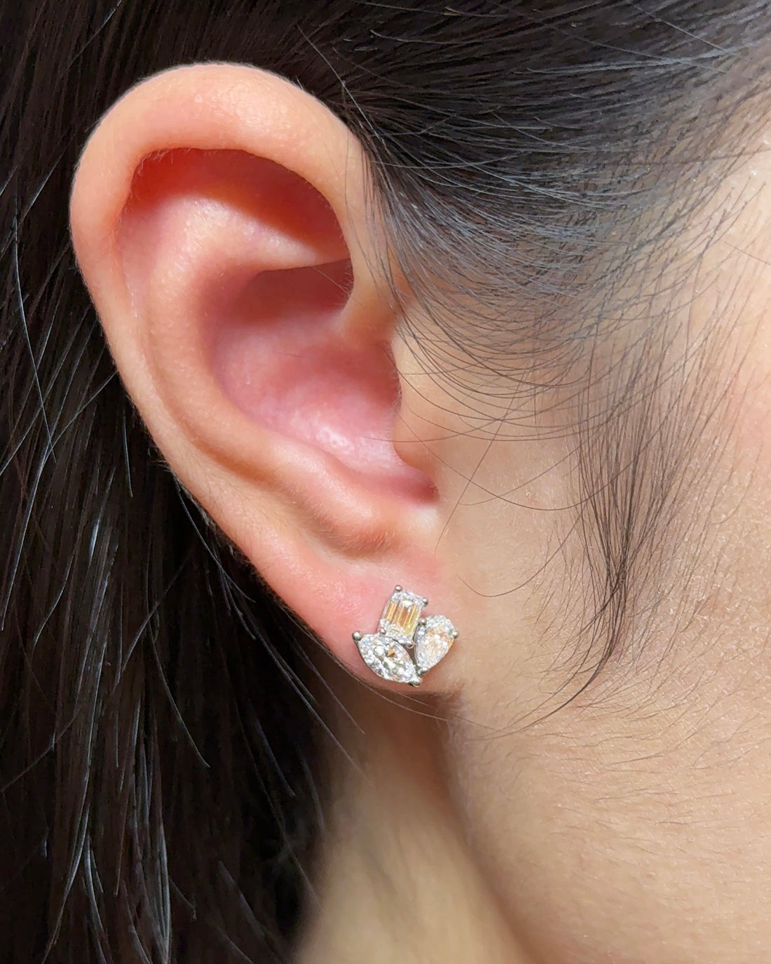 30 Pointer Mixed Fancy cut Diamond Trio Cluster Earrings