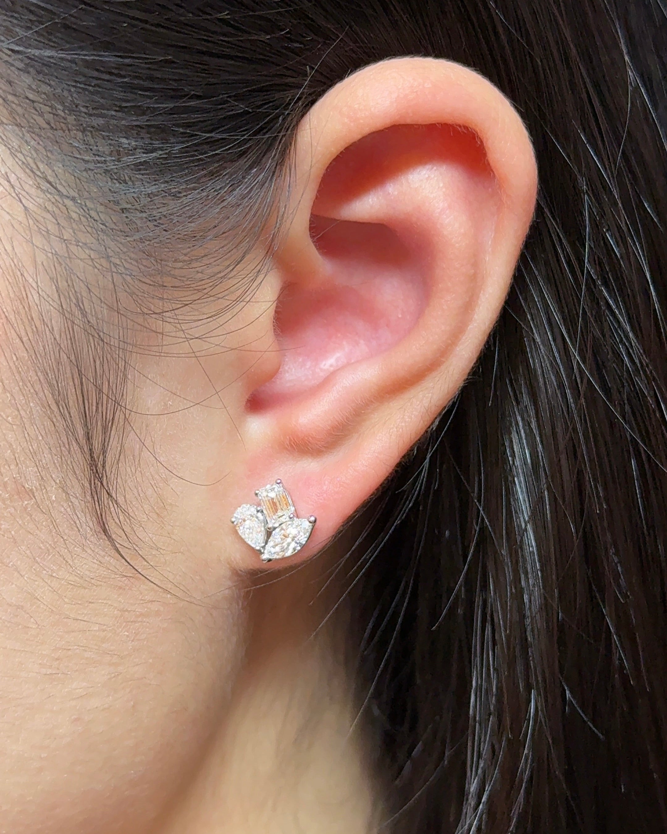 30 Pointer Mixed Fancy cut Diamond Trio Cluster Earrings