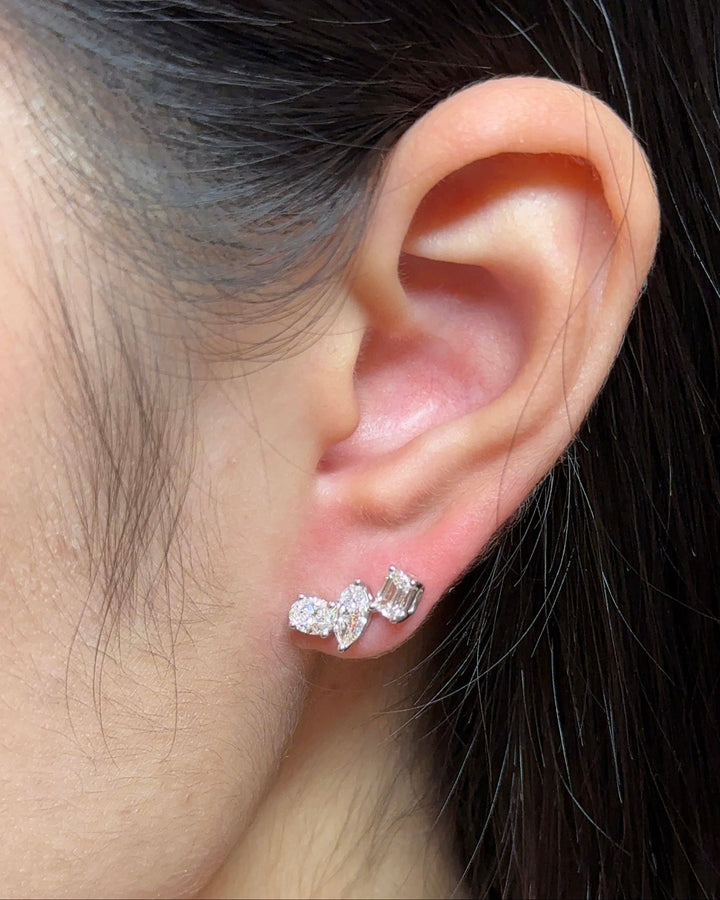 30 Pointer Three Stones Mixed Fancy Diamond Climber Earrings